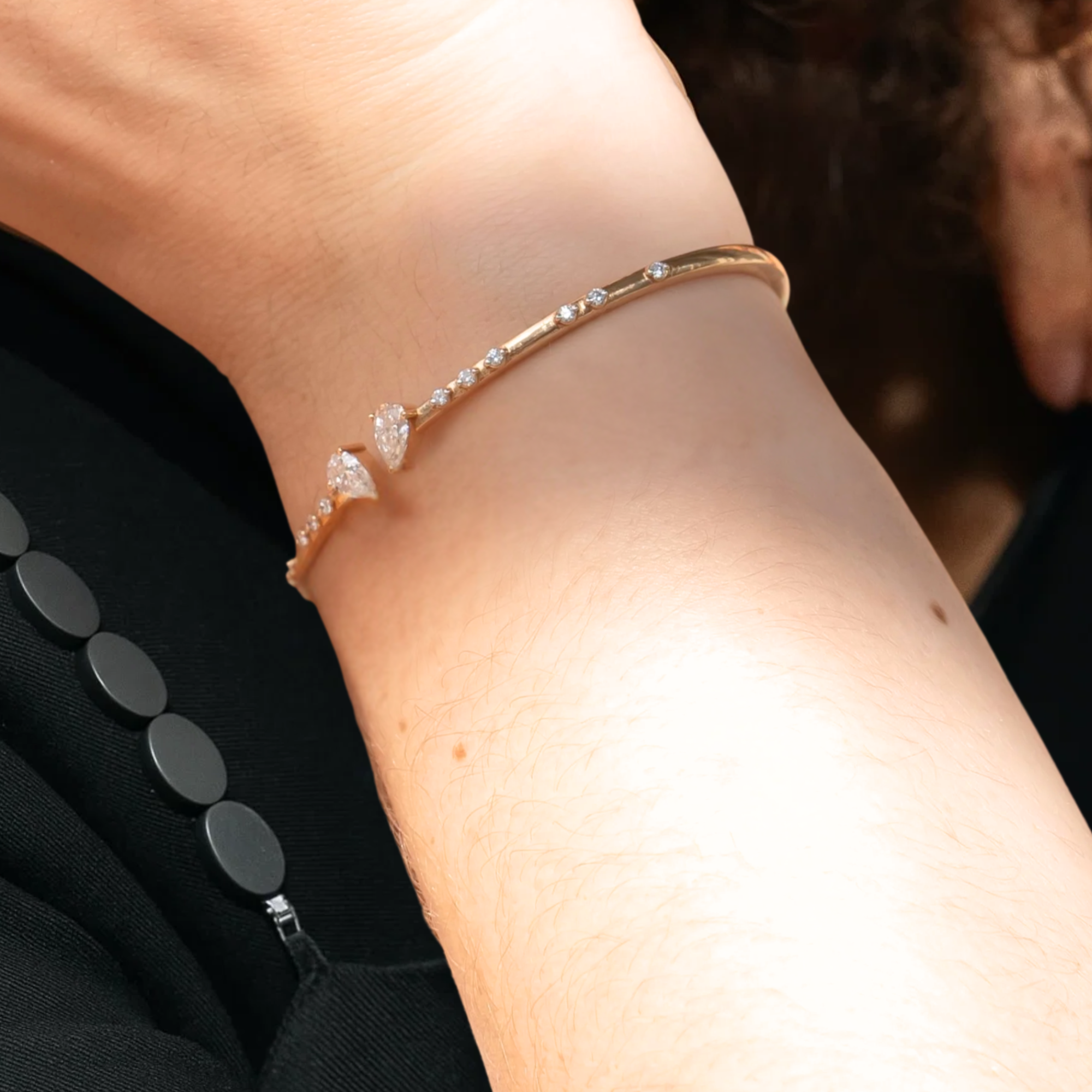 14K Gold Diamond Bangle Heart Shape Solitaire Bracelet