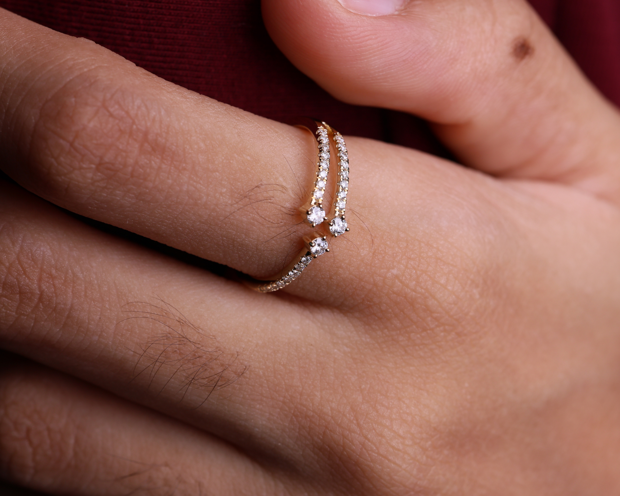 14k Solid Gold Unique Diamond Crossover Ring Band for Women