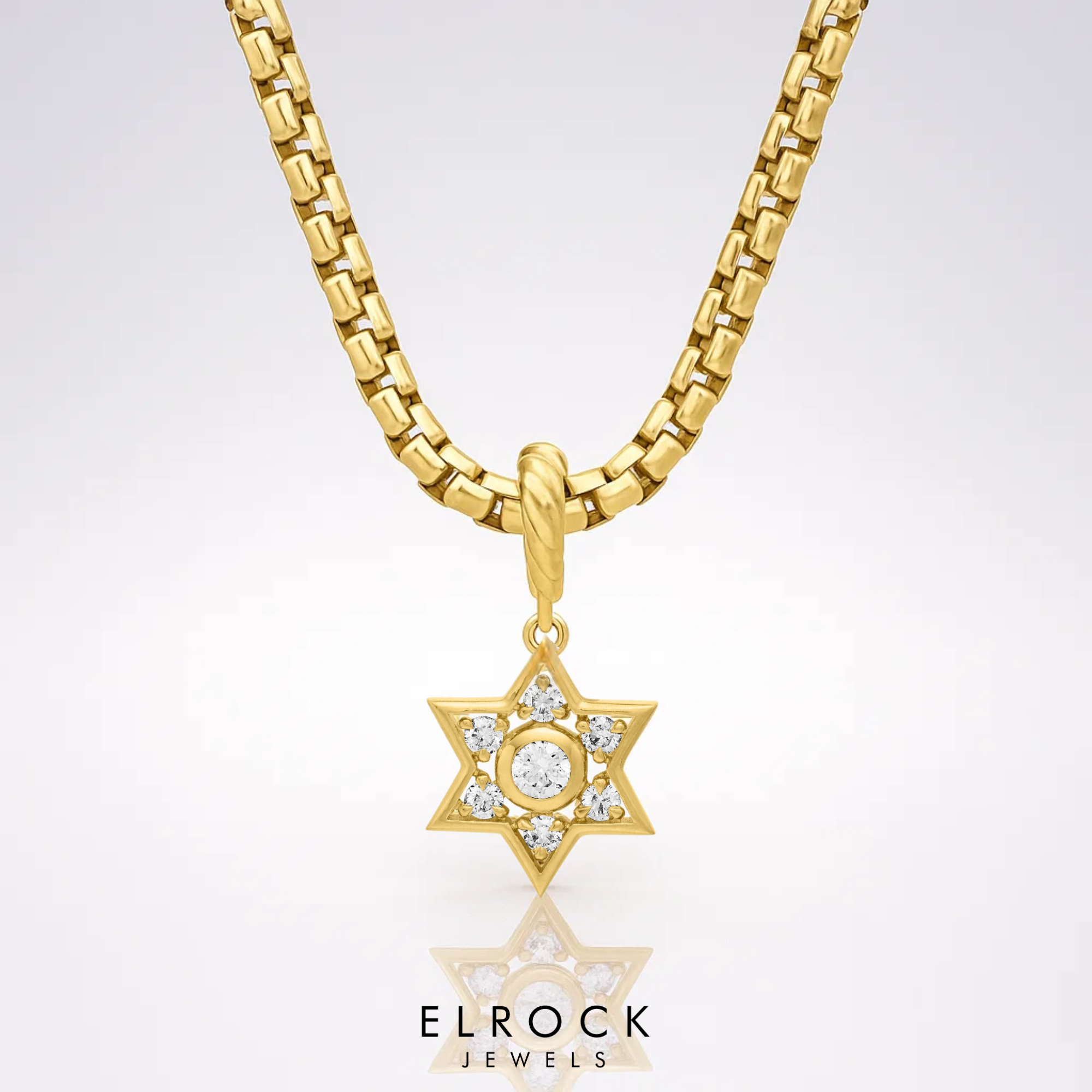 14K Solid Gold Star Diamond Pendant Necklace