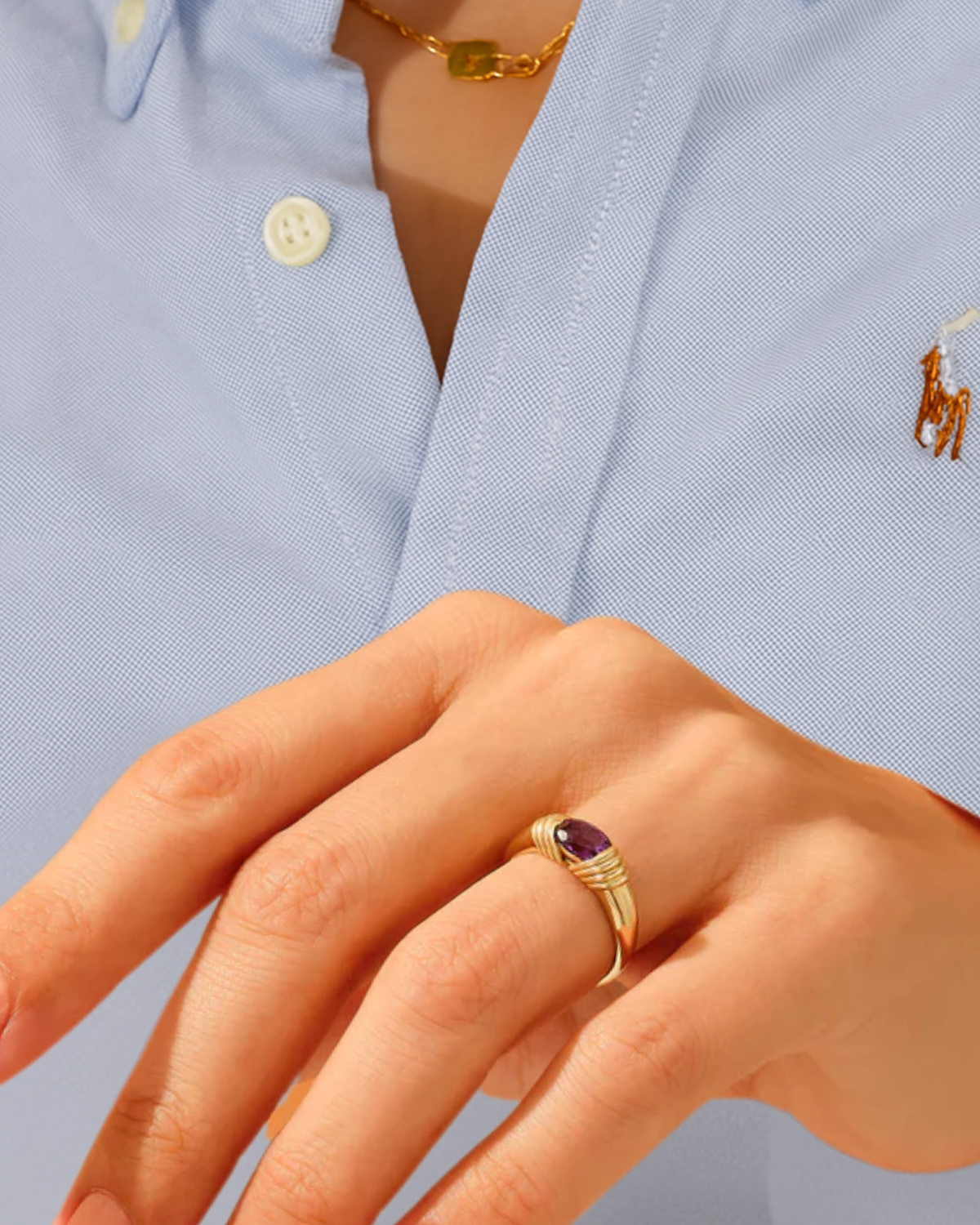 14K Solid Gold Amethyst Ring, Oval Shape Amethyst Ring.