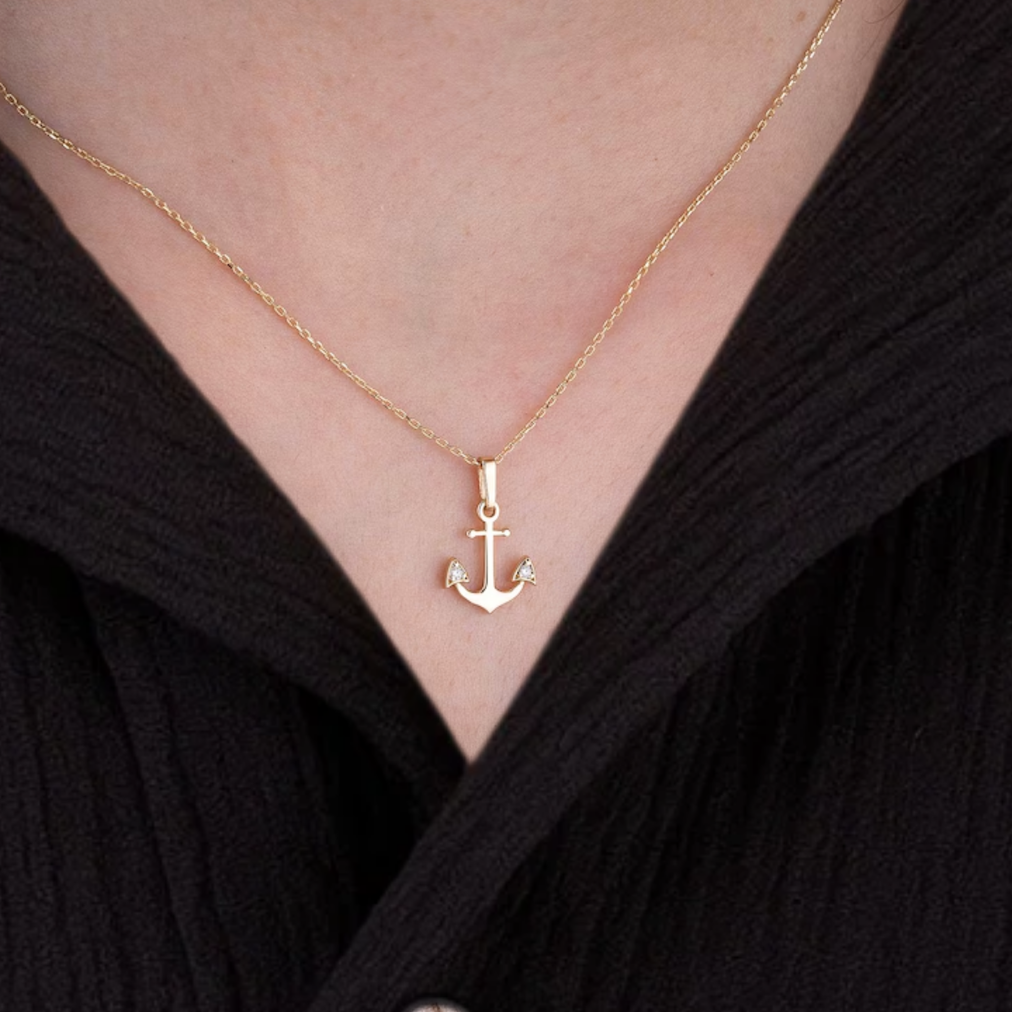 14K Solid Gold Anchor Necklace