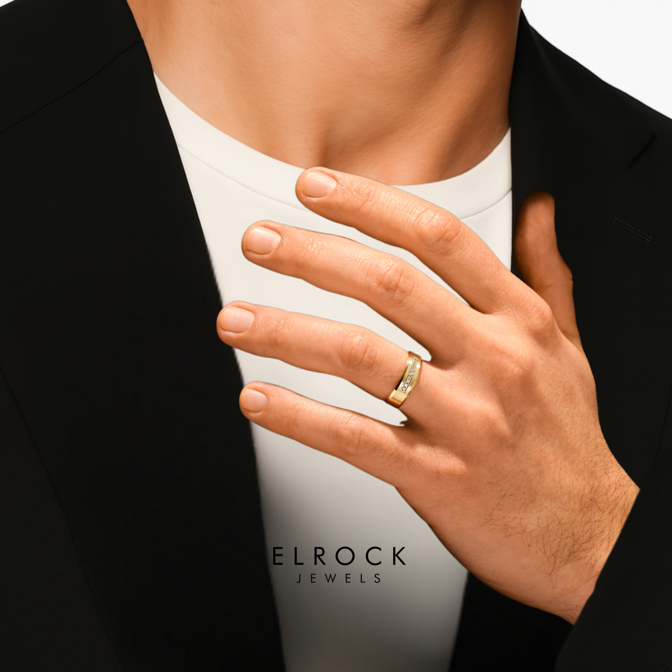 Men's Nine-Stone Diamond Wedding Band with Beveled Edges