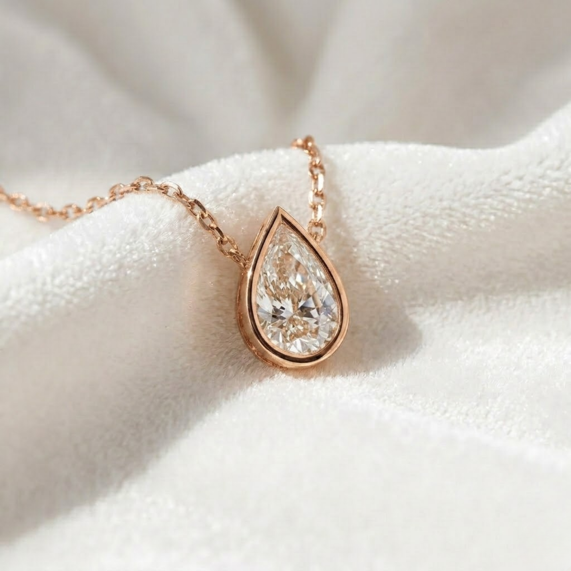 14K Gold 1CT Pear Shape Bezel Set Solitaire Diamond Pendant