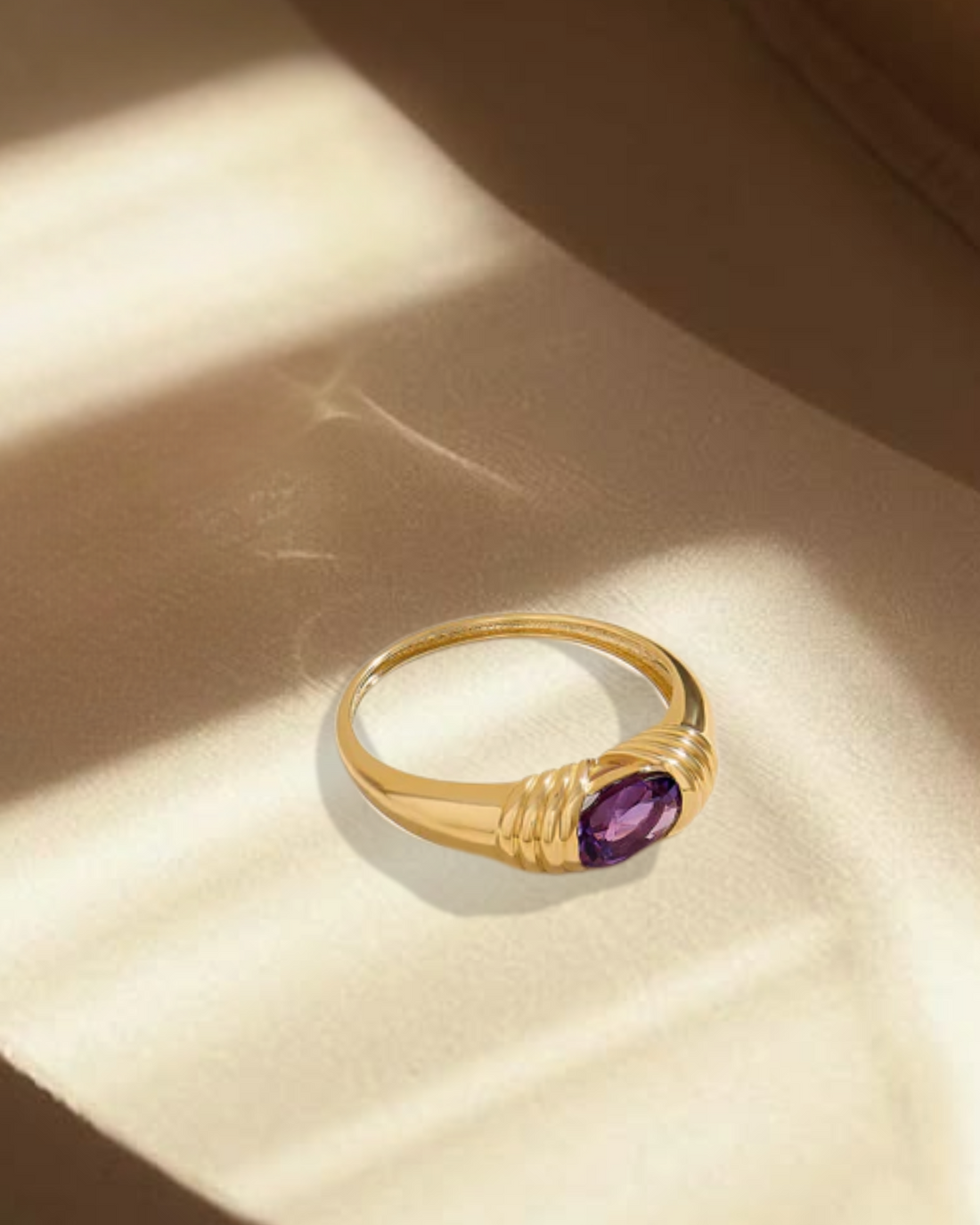 Oval Shape Amethyst Ring, 14k Solid Gold Amethyst Ring