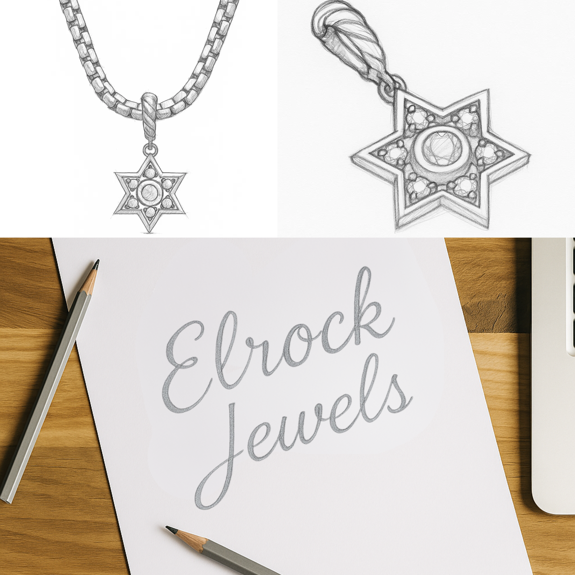 14K Solid Gold Star Diamond Pendant Necklace, Jewish Star Charm