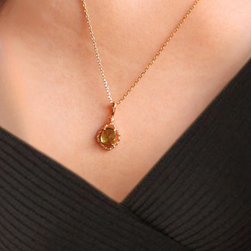 Gold Peridot Necklace, 14K Solid Gold Peridot Vintage Pendant Jewelry