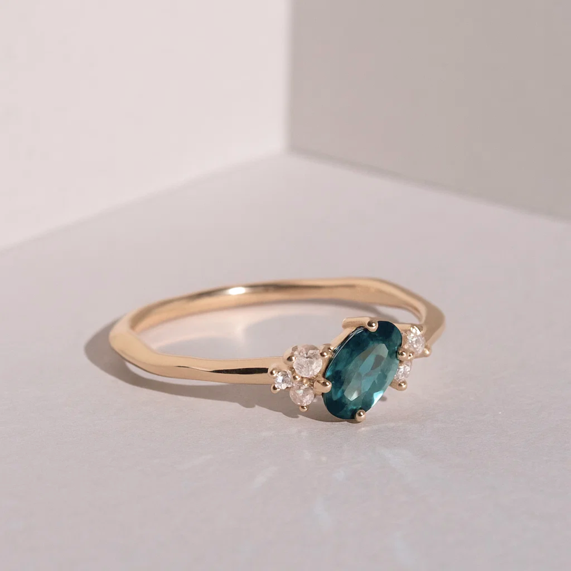 14K Gold Blue Sapphire  Oval Teal Engagement Ring