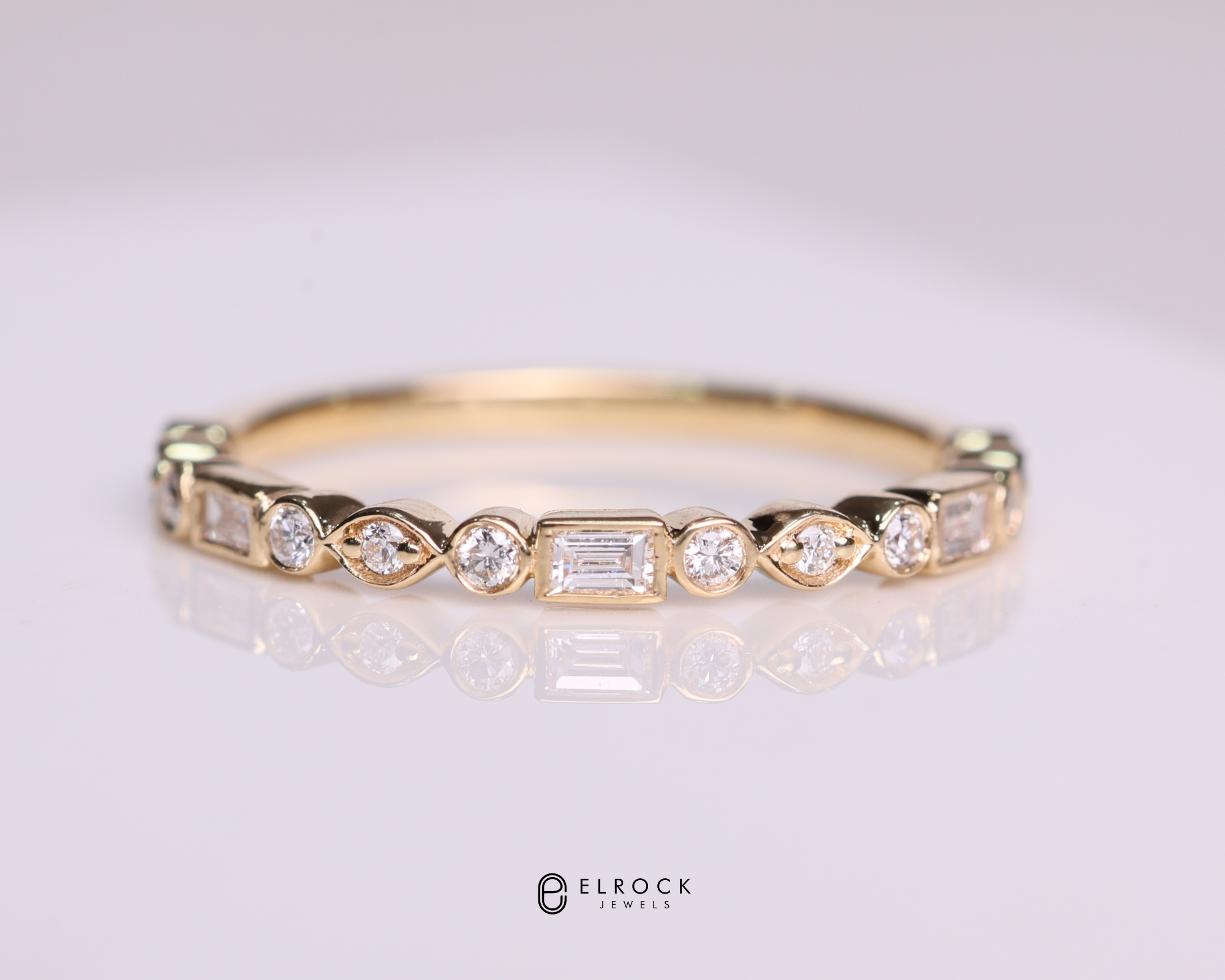 14K Gold Mix Shape Half Eternity Lab Grown Diamond Wedding Band