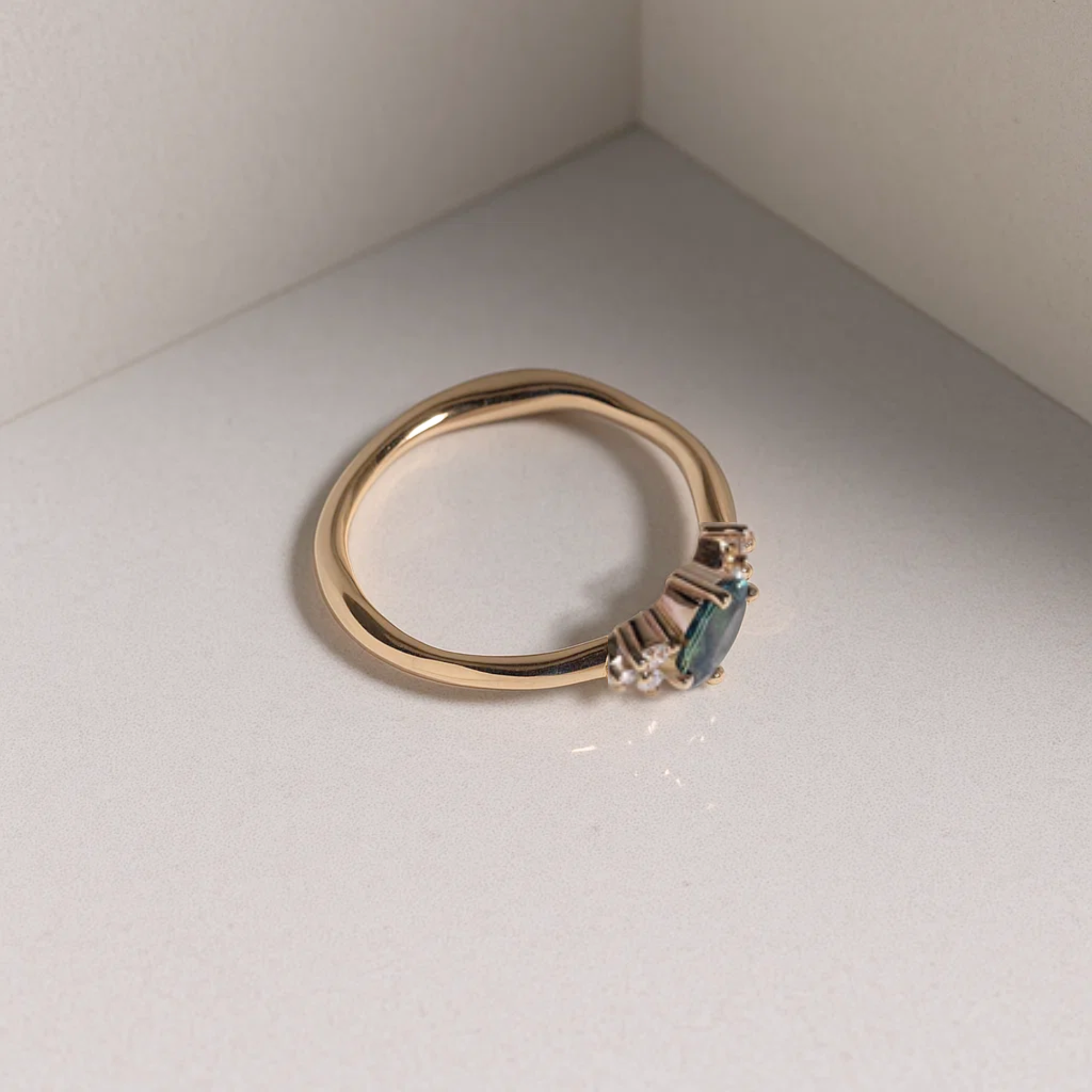 14K Gold Blue Sapphire  Oval Teal Engagement Ring