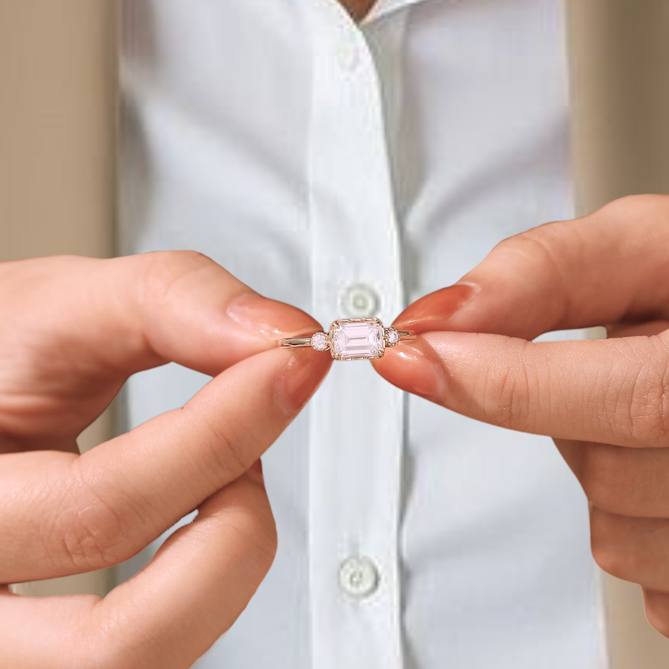 14K Emerald Cut Lab Diamond Vintage Ring