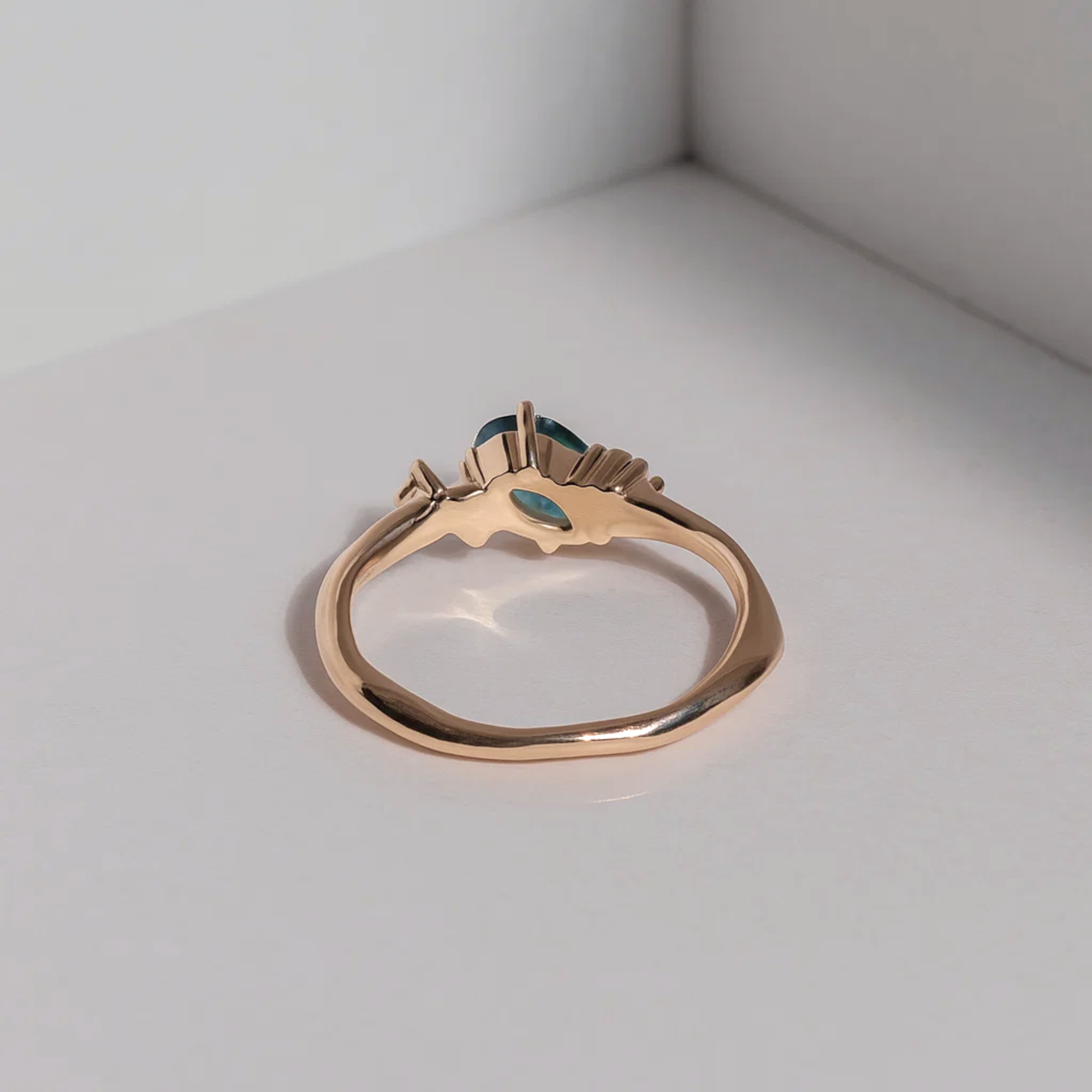 14K Gold Blue Sapphire  Oval Teal Engagement Ring