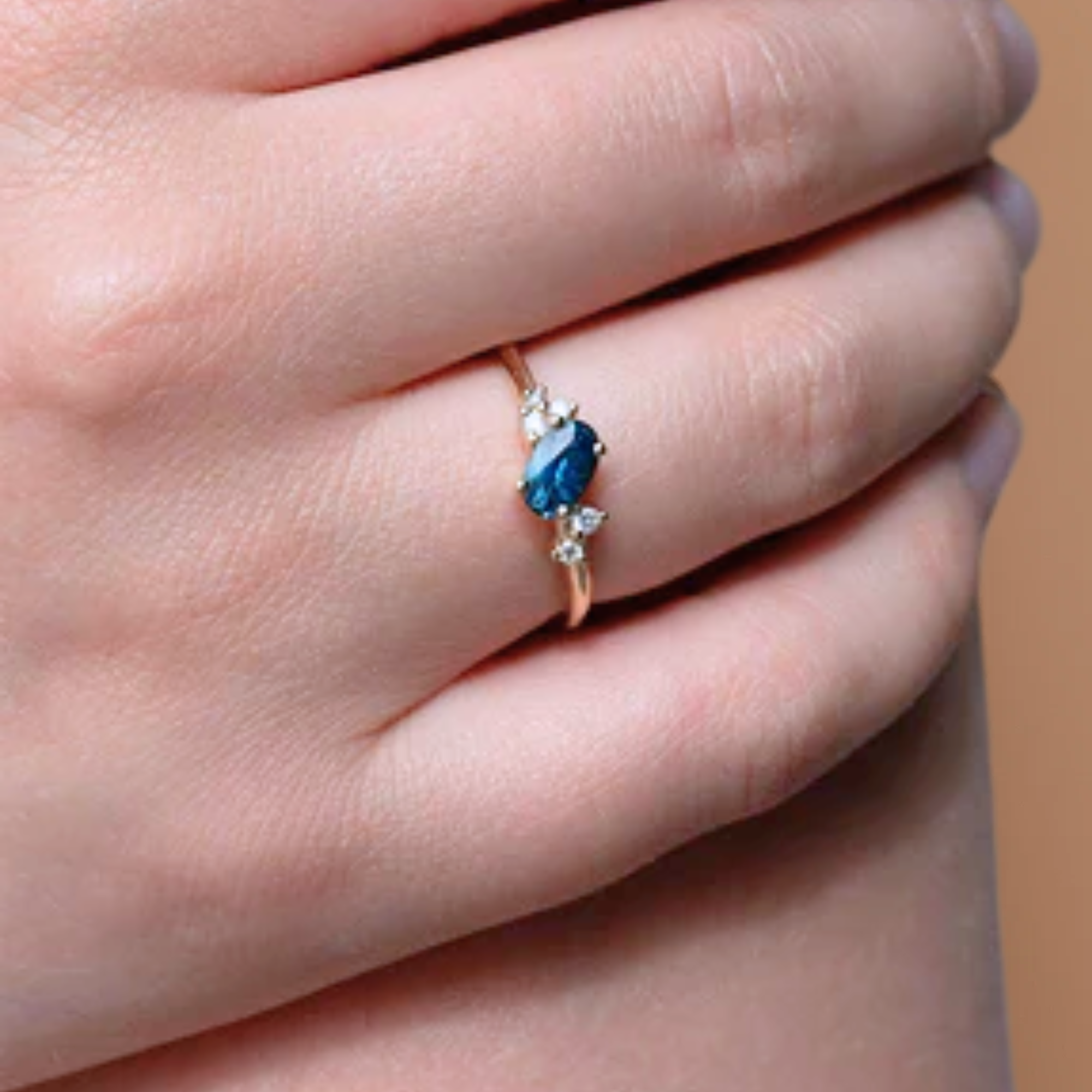14K Gold Blue Sapphire  Oval Teal Engagement Ring