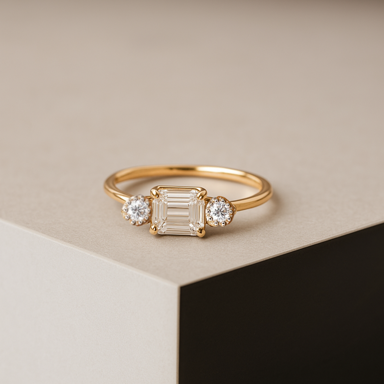 14K Emerald Cut Lab Diamond Vintage Ring