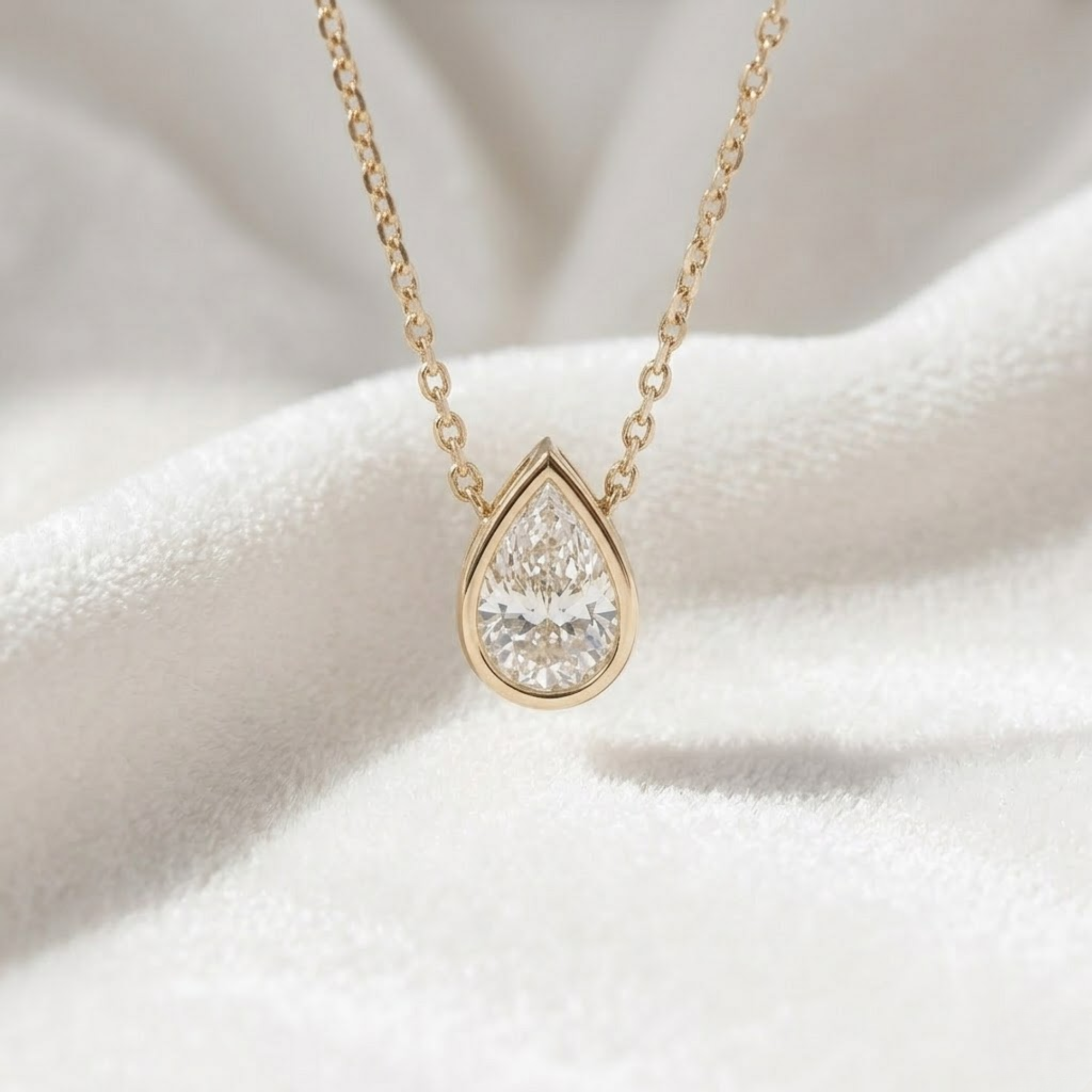 14K Gold 1CT Pear Shape Bezel Set Solitaire Diamond Pendant