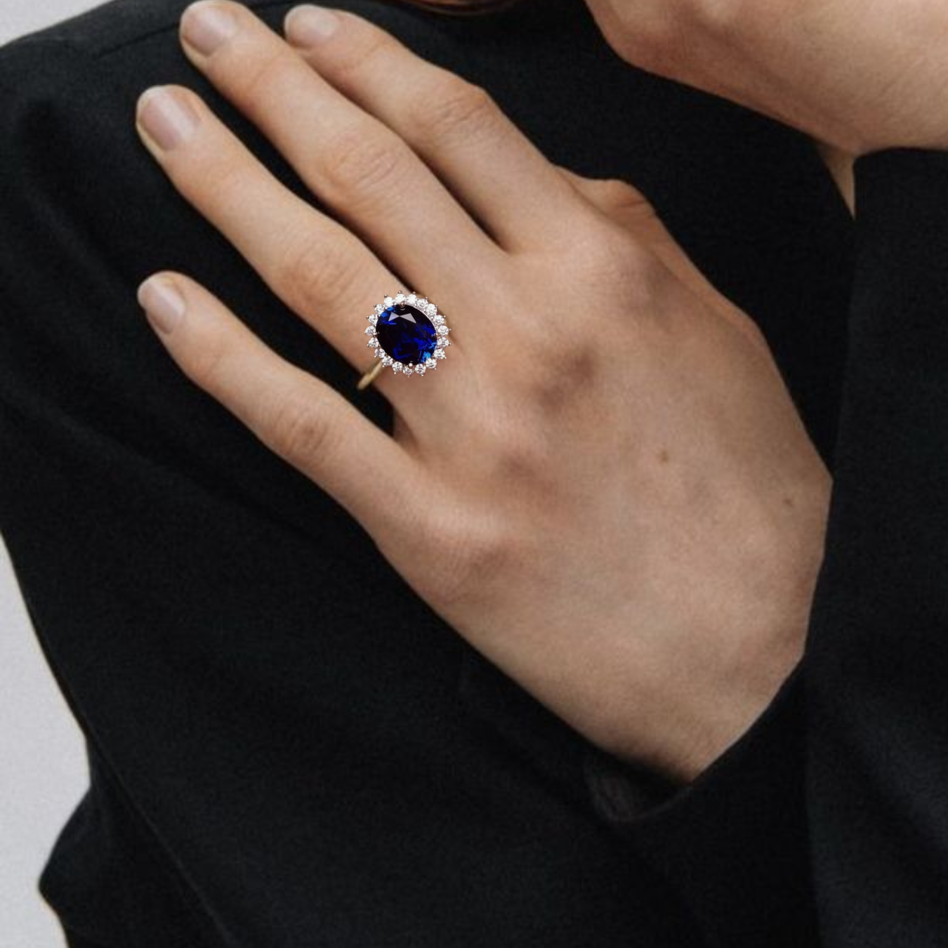 14K Solid Gold Oval Sapphire Lab Grown Diamond Halo Ring