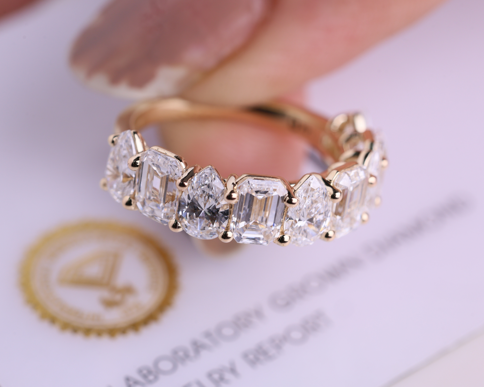 14K Solid Multi Shape Brilliant Cut Lab grown Diamond Half Eternity Band