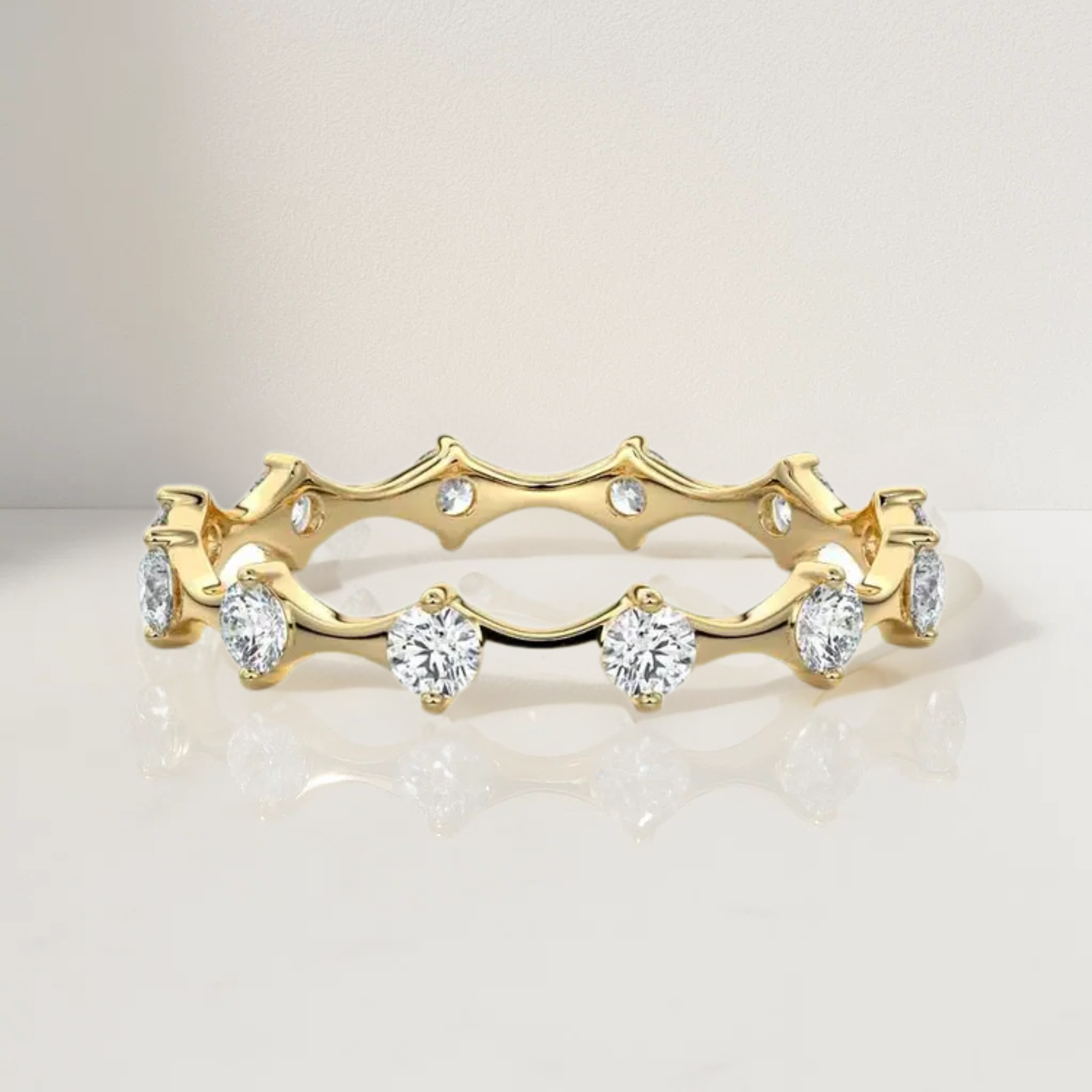 14K Gold Diamond Crown Eternity Wedding Band