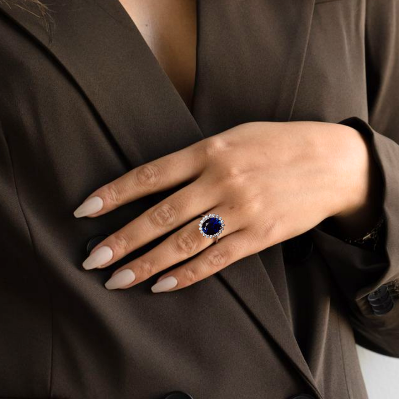 Lab Grown Royal Blue Sapphire Ring