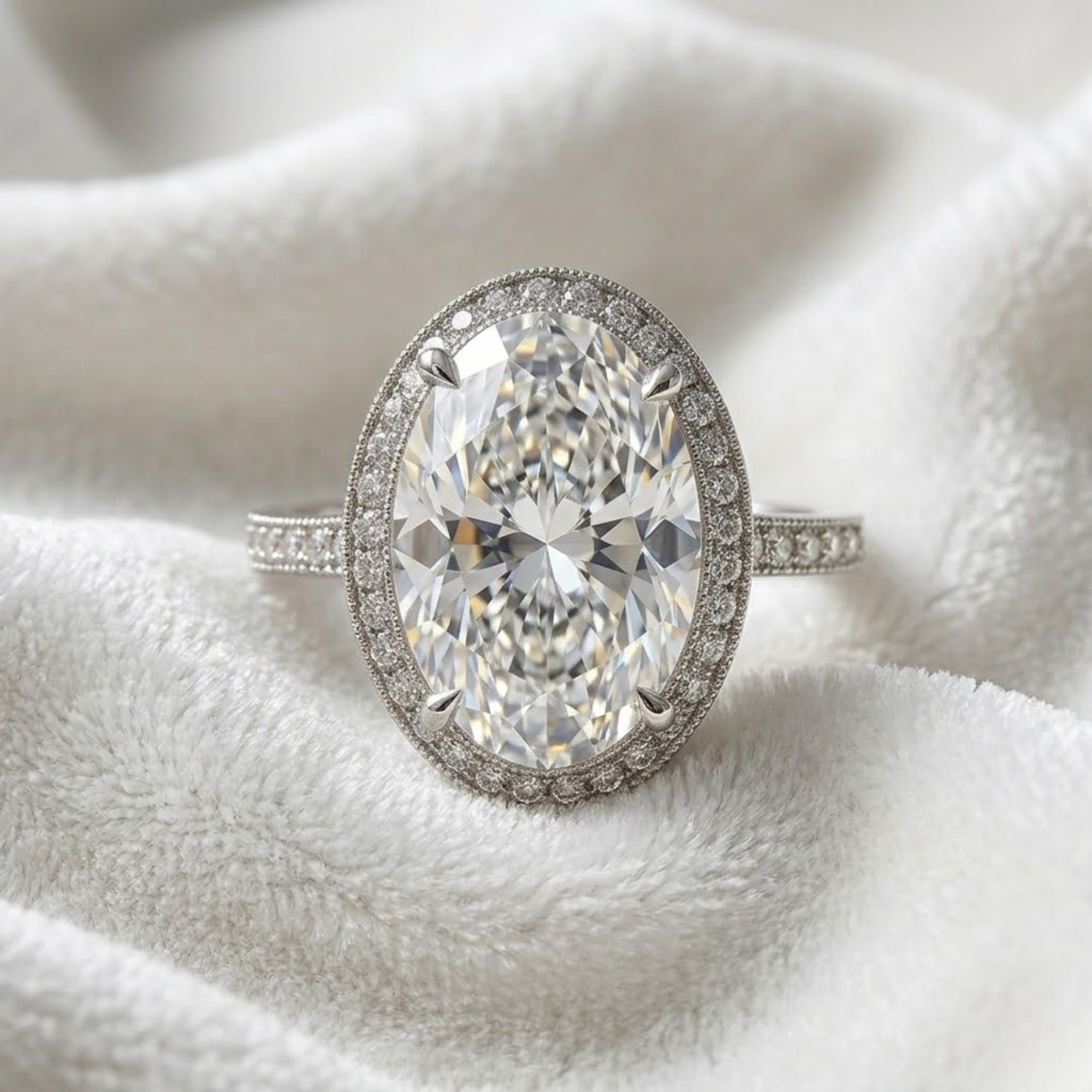 14K Gold Oval Halo Elongated Oval Diamond Set Engagement Ring
