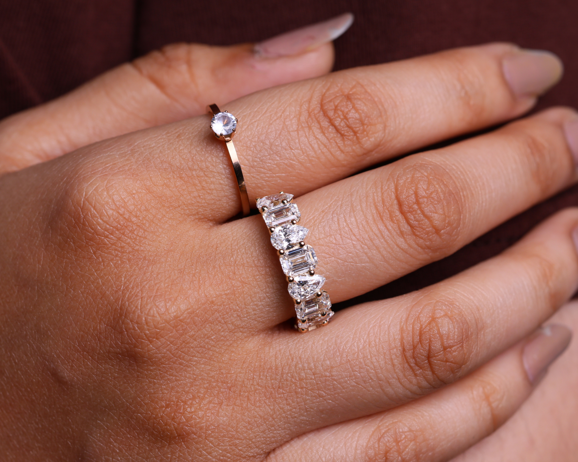 14K Solid Multi Shape Brilliant Cut Lab grown Diamond Half Eternity Band