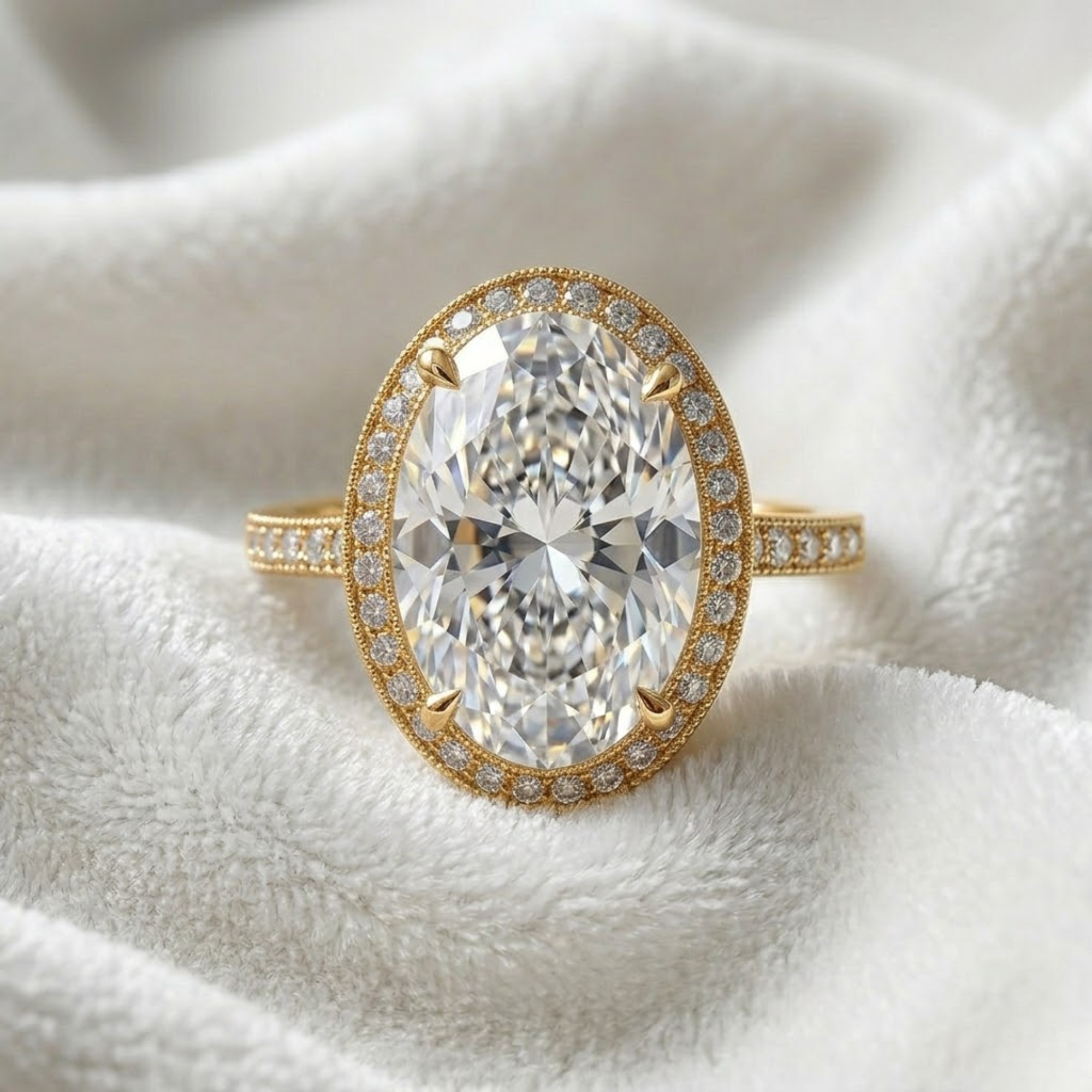 14K Gold Oval Halo Elongated Oval Diamond Set Engagement Ring