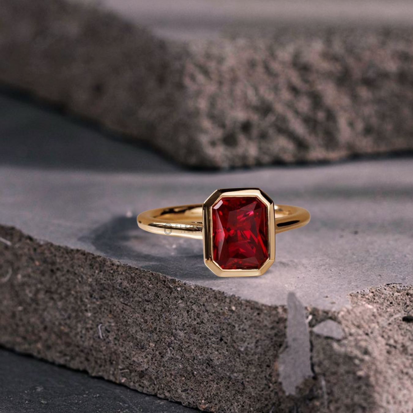 14k Solid Yellow Gold Minimalist Ring, Emerald Cut Ruby Solitaire Ring