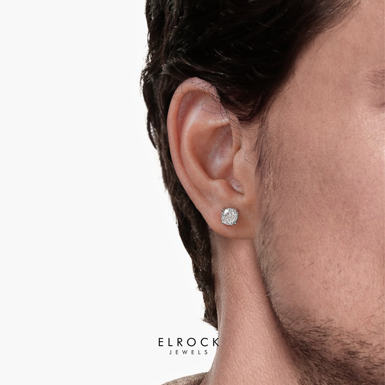 Men's Diamond Stud Earrings, Lab Diamond Earrings, White Gold Studs for Men