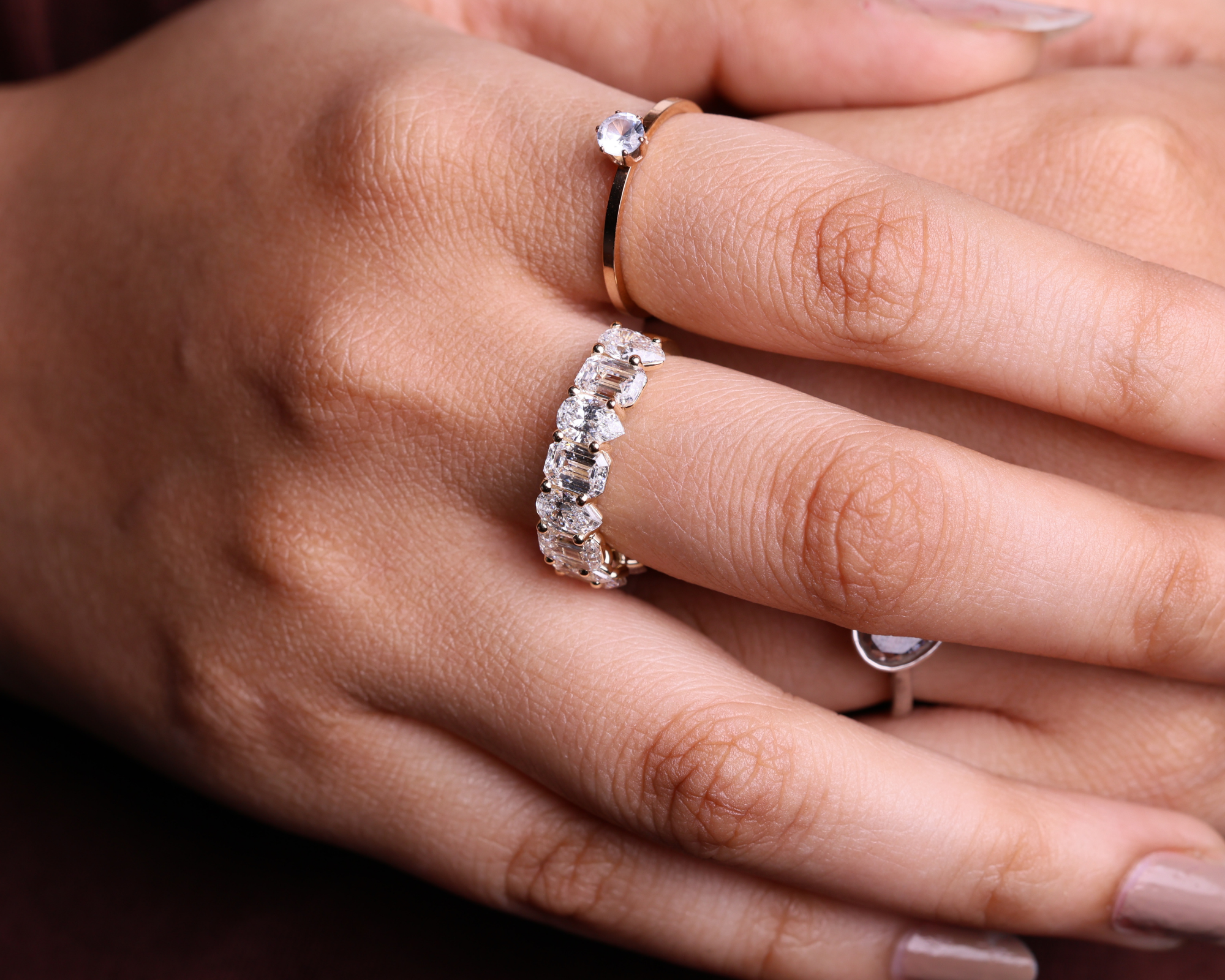 14K Solid Multi Shape Brilliant Cut Lab grown Diamond Half Eternity Band