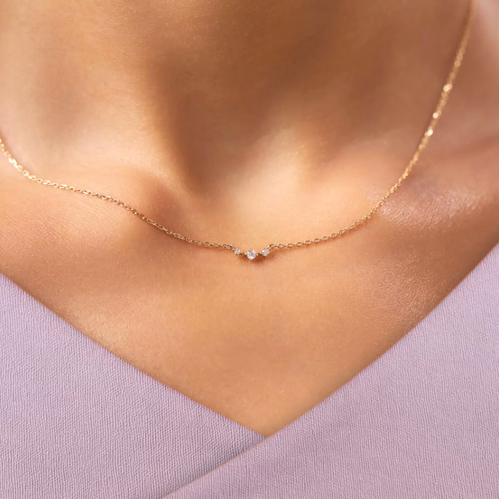 14K Gold Three Stone Diamond Necklace