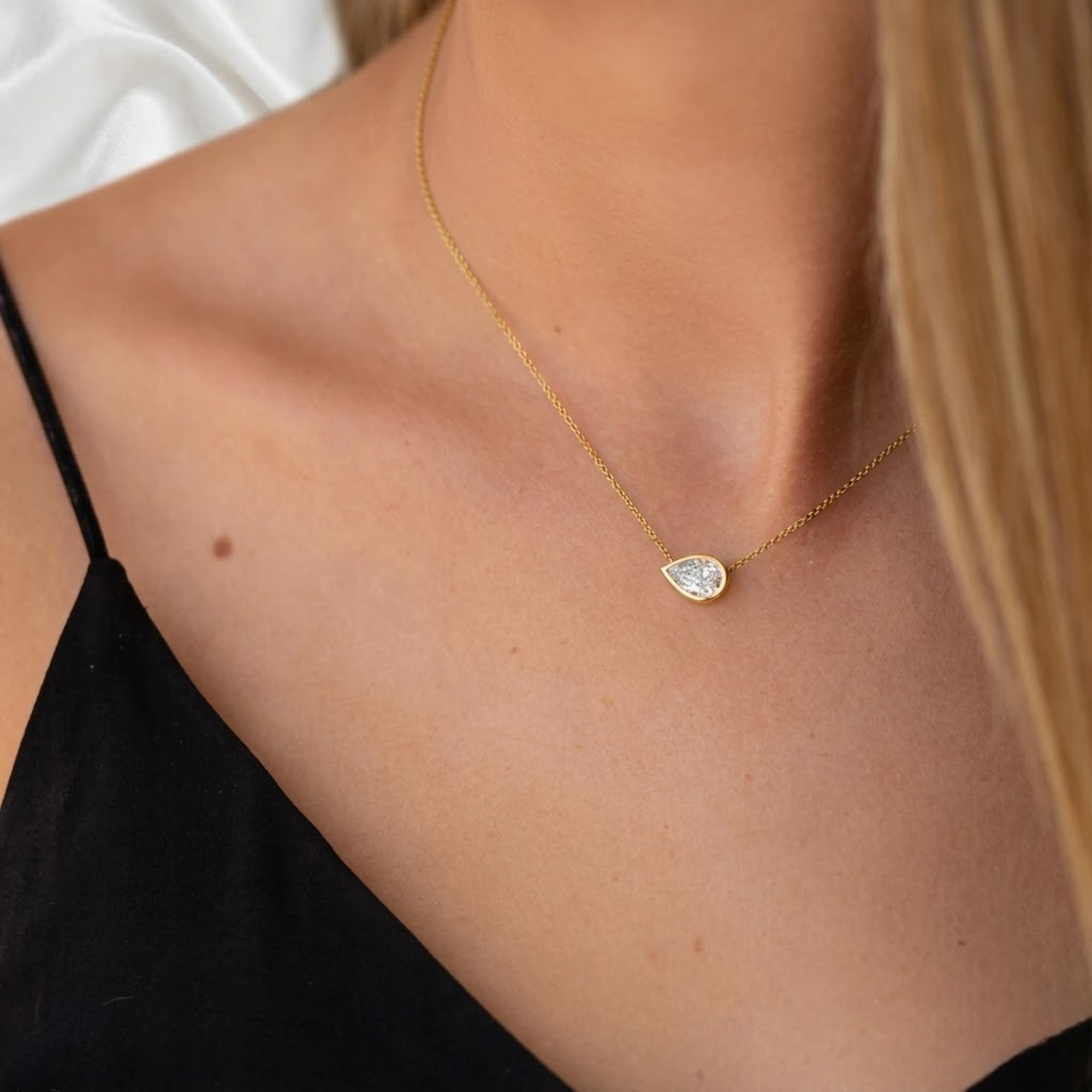 14K Gold 1CT Pear Shape Bezel Set Solitaire Diamond Pendant