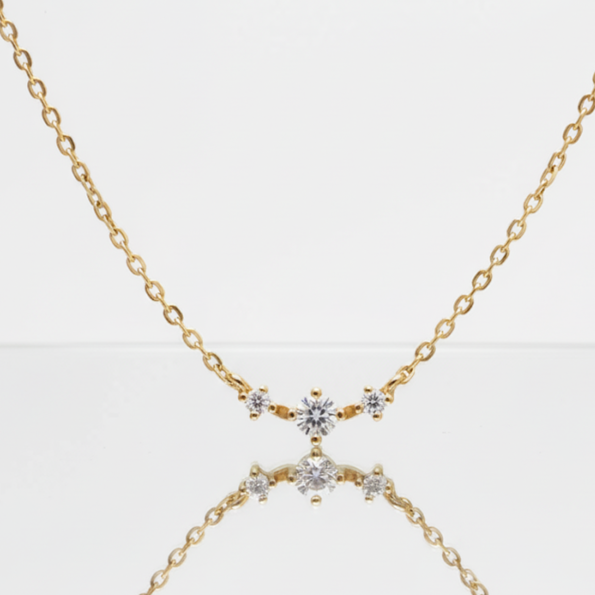 14K Gold Three Stone Diamond Necklace
