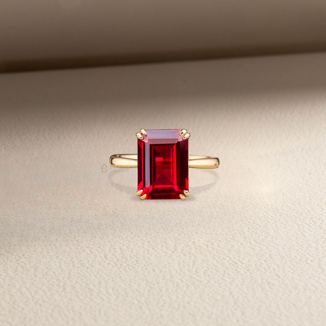 3.50ct Emerald Cut Lab Created Ruby Solitaire Ring Yellow Gold Minimalist Ring