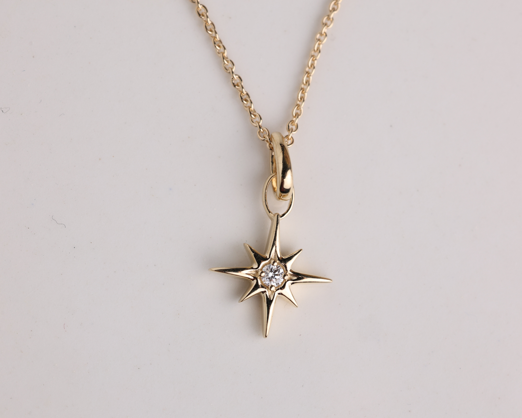 14k Solid Gold Star Pendant Diamond North Star Necklace