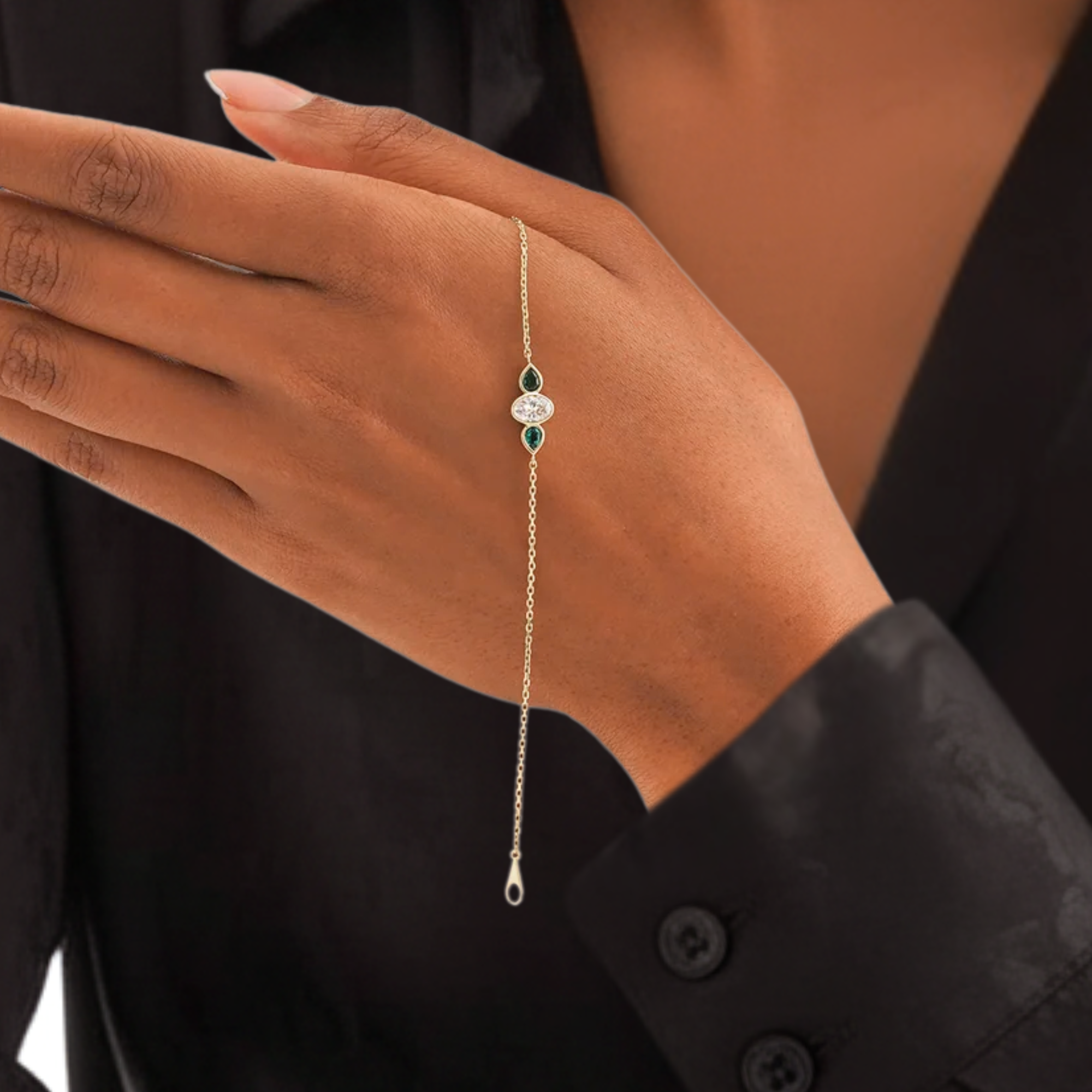 14K Gold Lab Grown Diamond and Emerald Bracelet