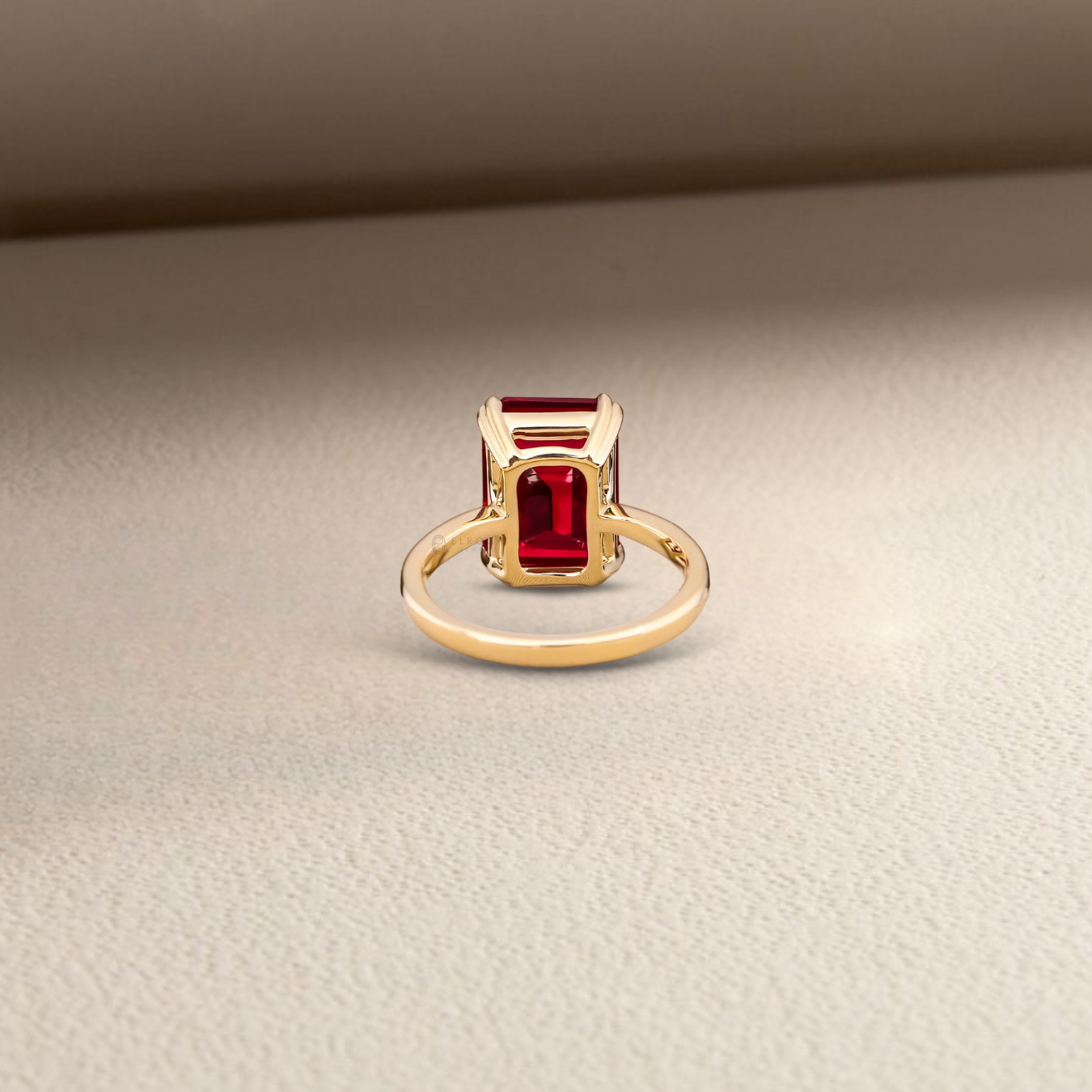 14K ,3.50ct Emerald Cut Lab Created Ruby Solitaire Minimalist Ring