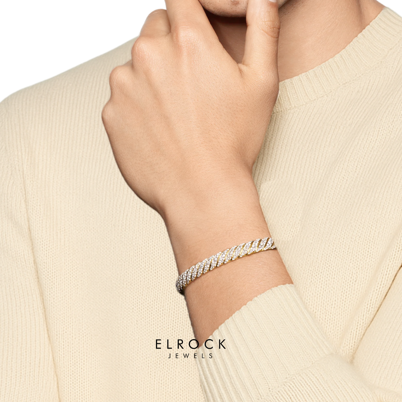 14K Gold Diamond Cuff Bangle for Men