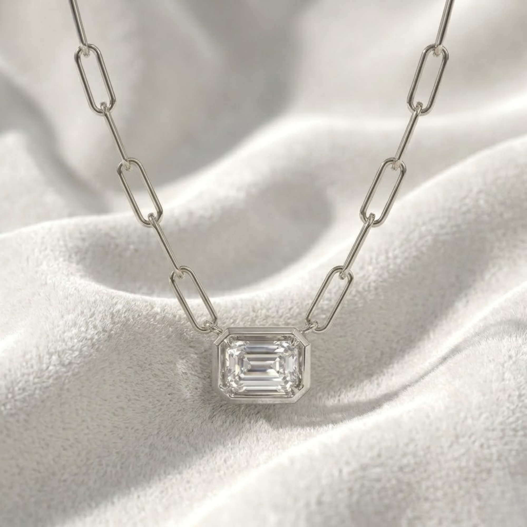 14K East West Emerald Lab Grown Diamond Bezel Necklace