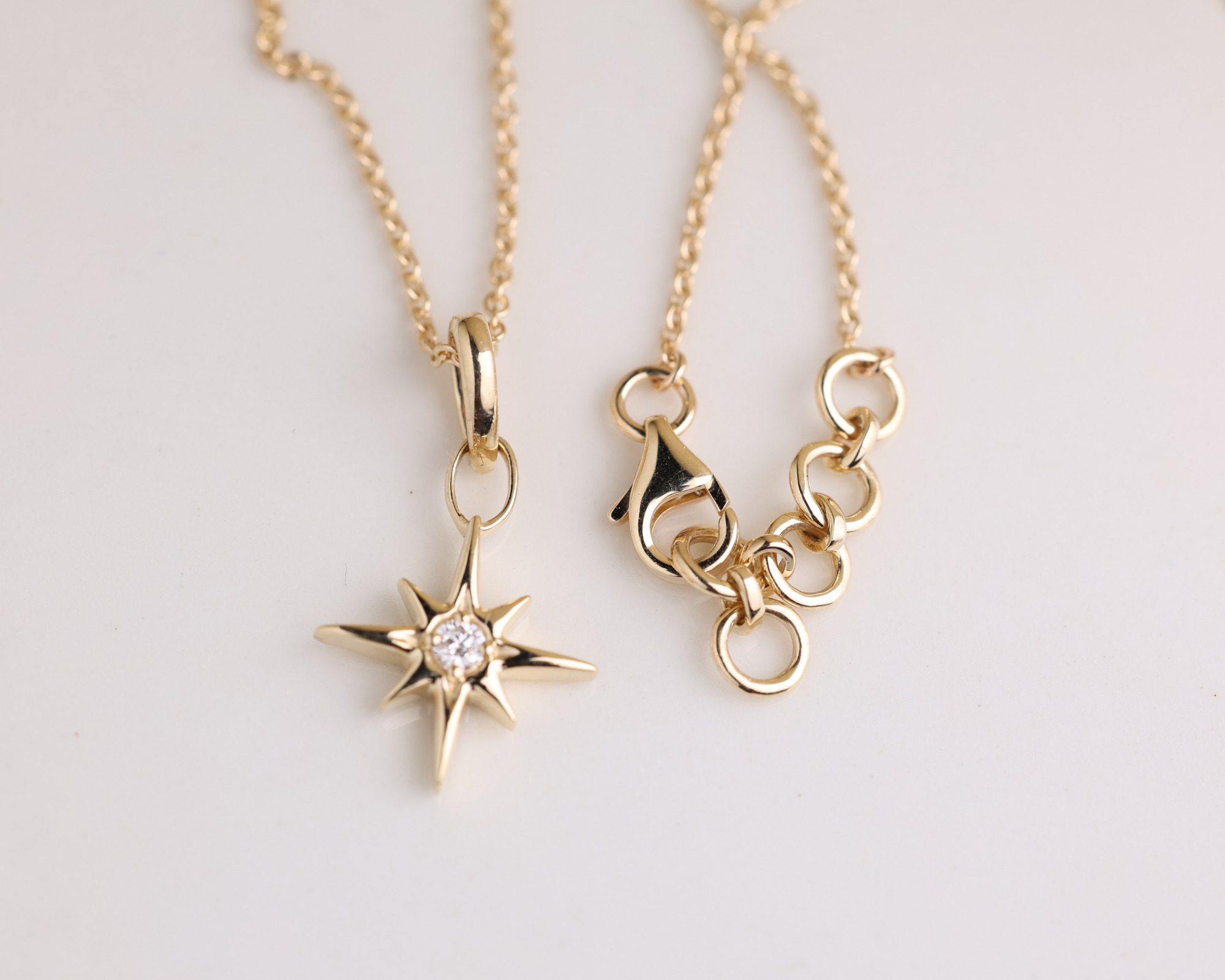 14k Solid Gold Star Pendant Diamond North Star Necklace