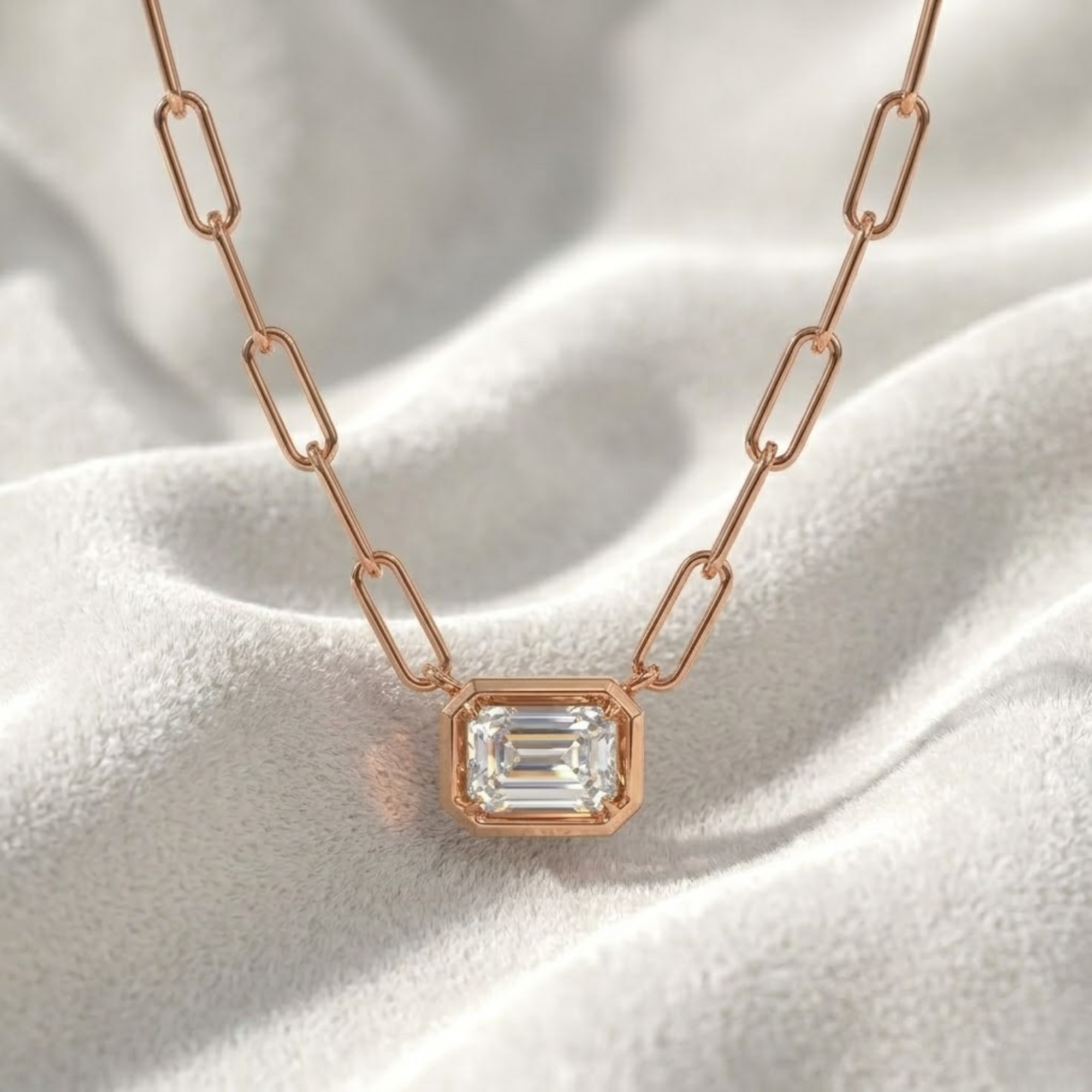 14K East West Emerald Lab Grown Diamond Bezel Necklace