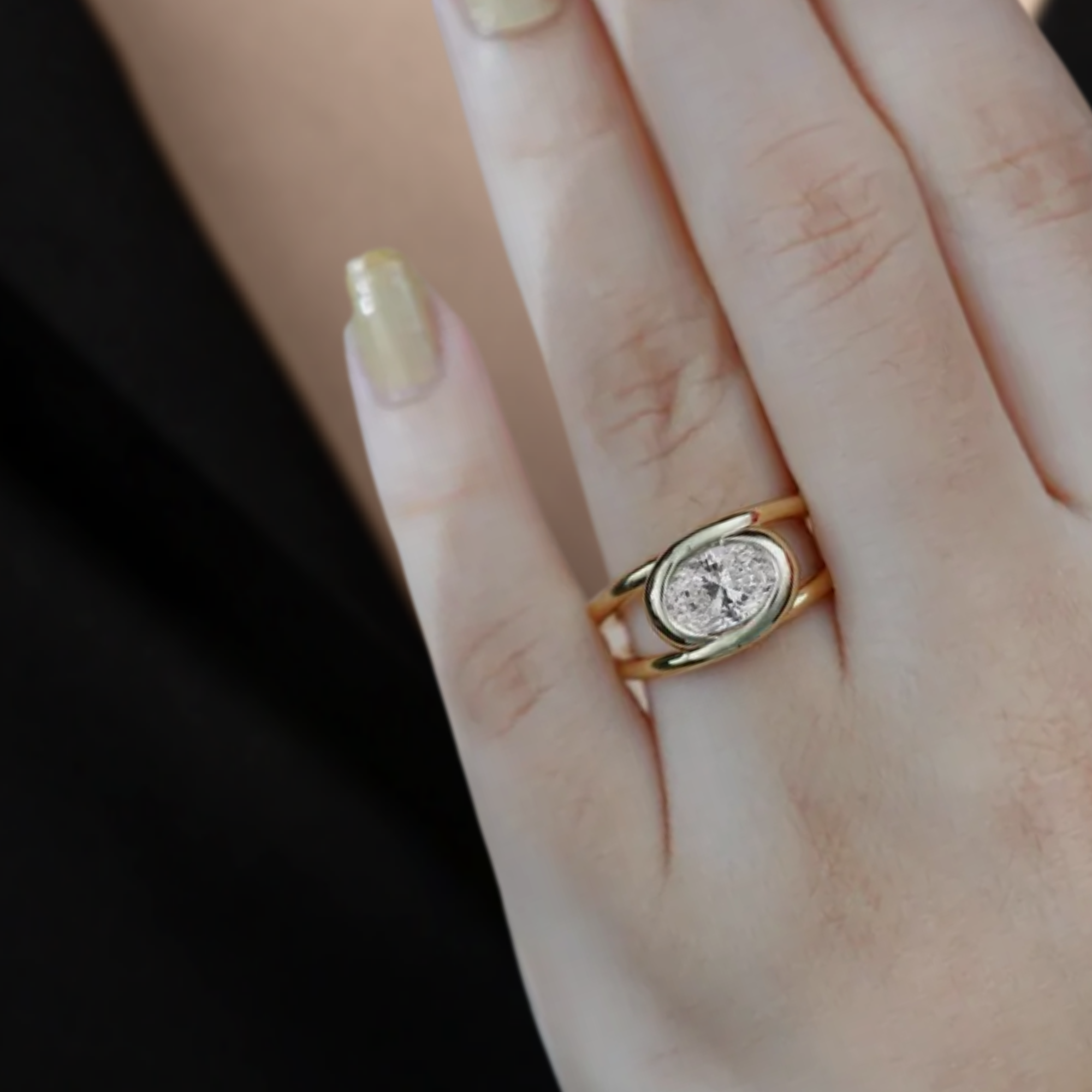 14K Gold Oval Lab Grown Diamond Bezel Set Solitaire Ring