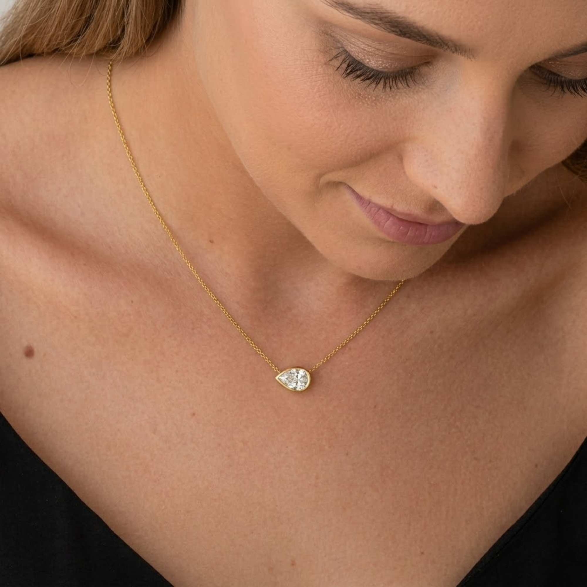 14K Gold 1CT Pear Shape Bezel Set Solitaire Diamond Pendant