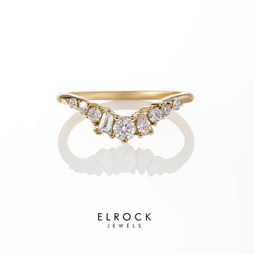 14K Yellow Gold, Multi Shaped Lab Diamond Curved Wedding Band, Engagement Alternative Ring