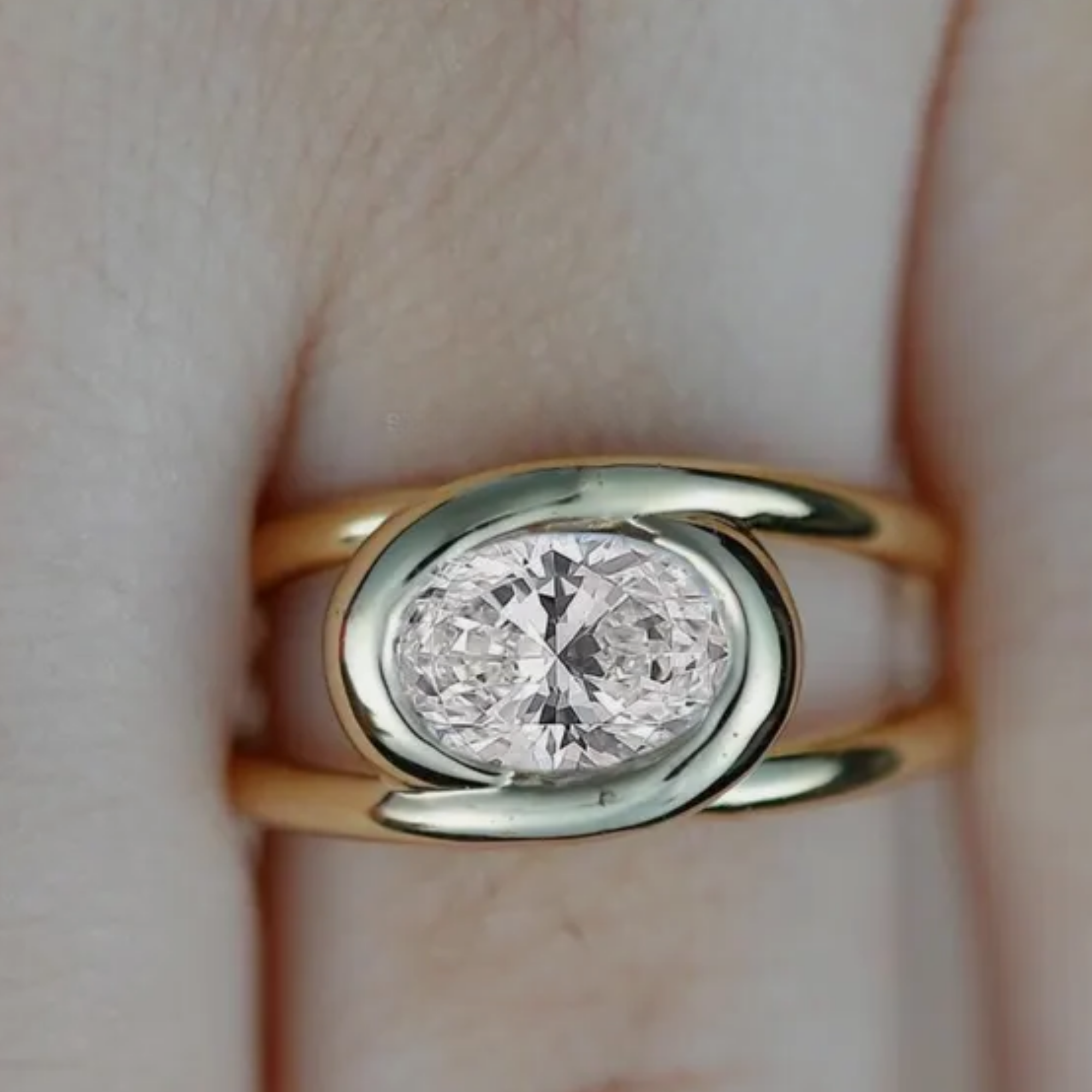 14K Gold Oval Lab Grown Diamond Bezel Set Solitaire Ring