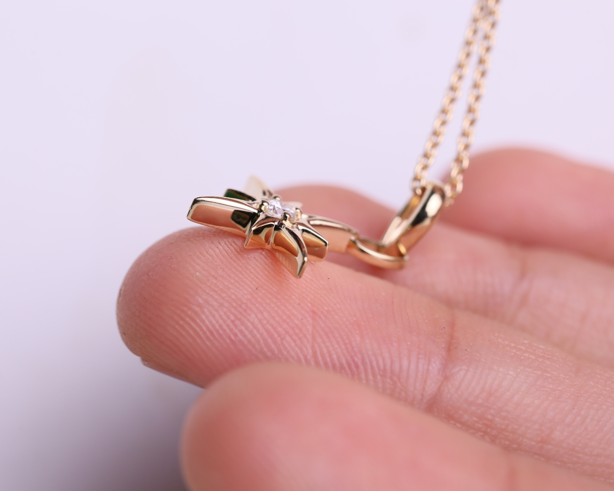 14k Solid Gold Star Pendant Diamond North Star Necklace