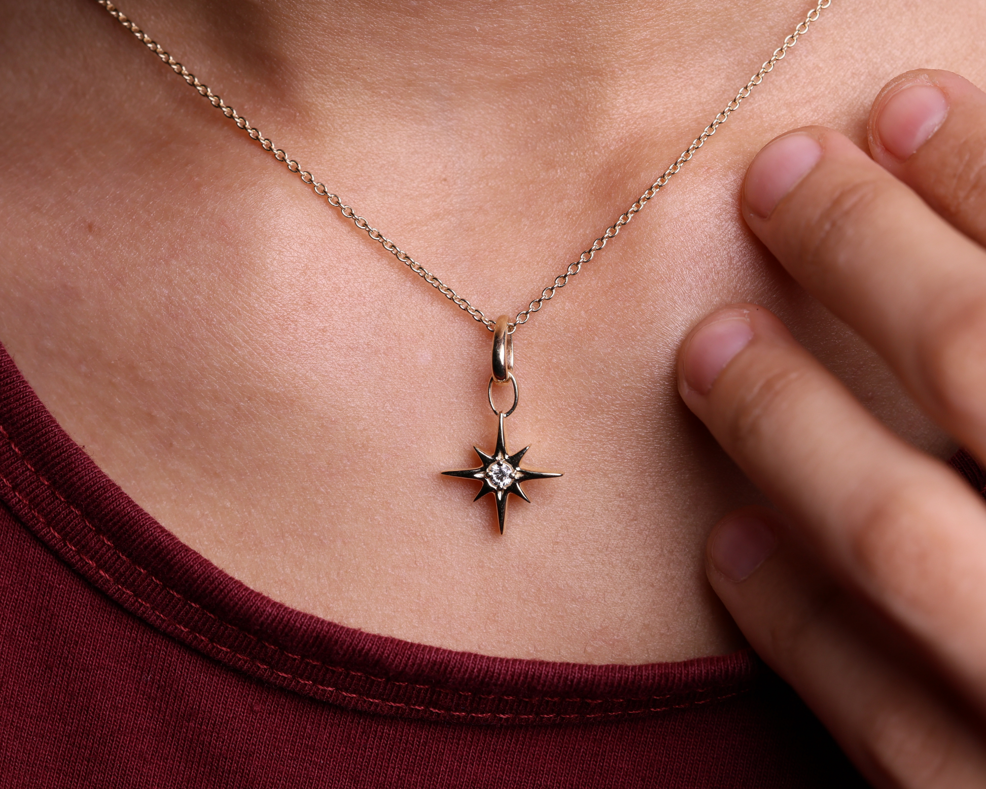 14K North Star Pendant Necklace Dainty Celestial Jewelry