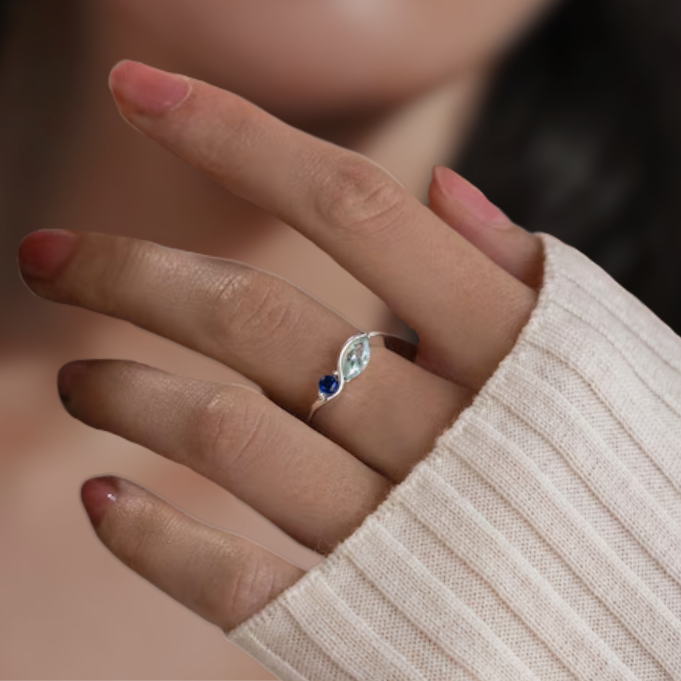 14K Infinity Marquise & Round Cut Promise Ring, Custom Birthstone Ring for Women