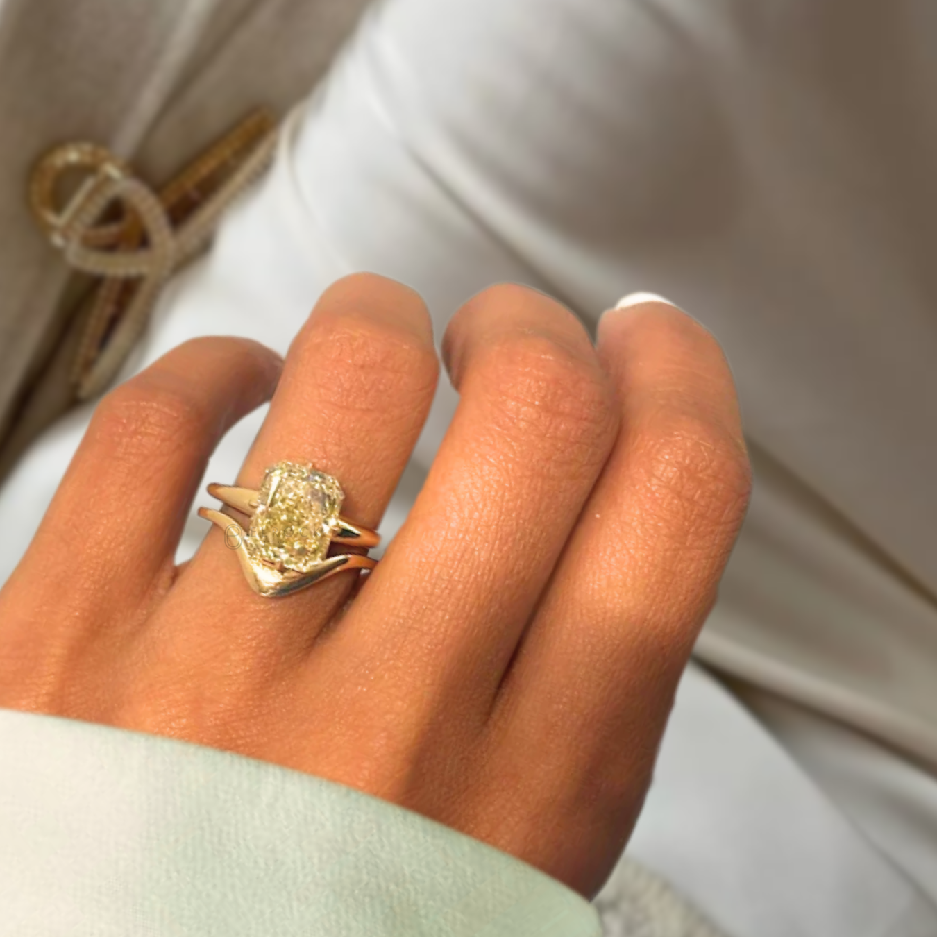 14K Gold Radiant cut diamond fancy brownish yellow diamond