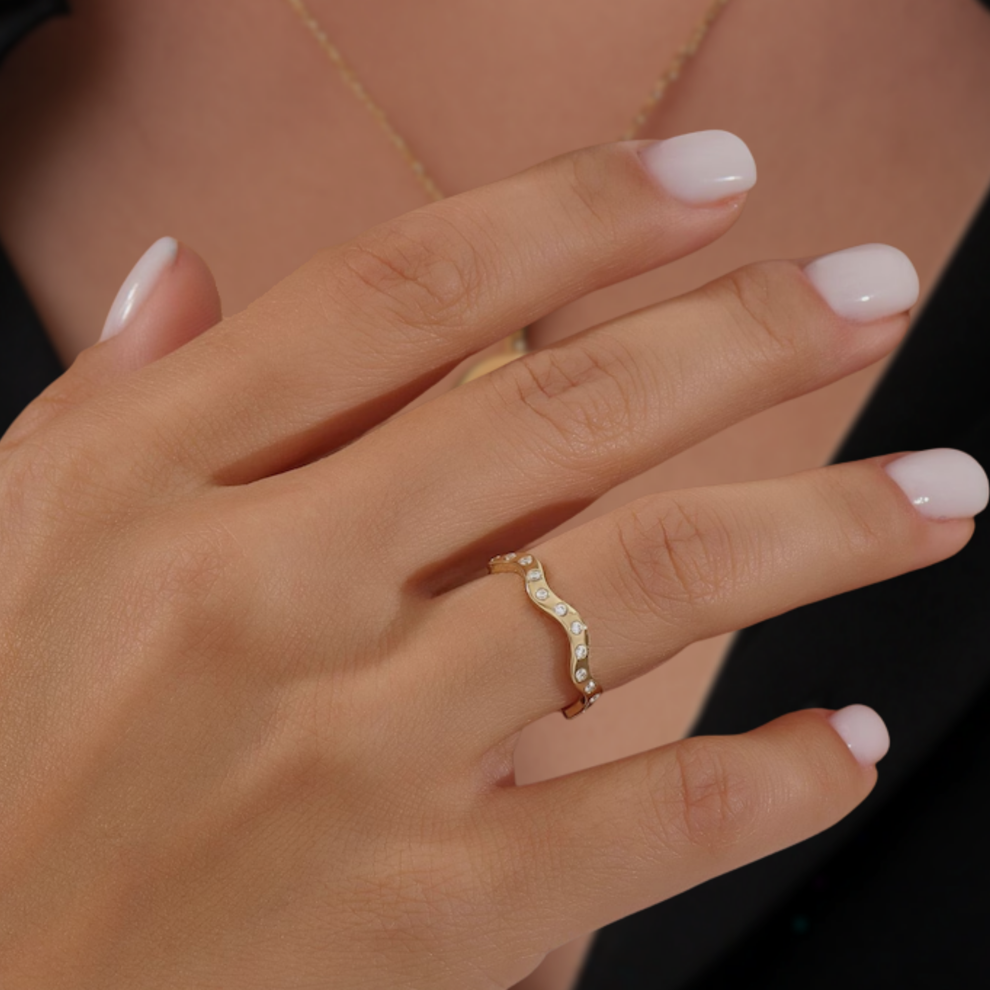 14K Solid Gold Stacking Full Eternity Ring for Women