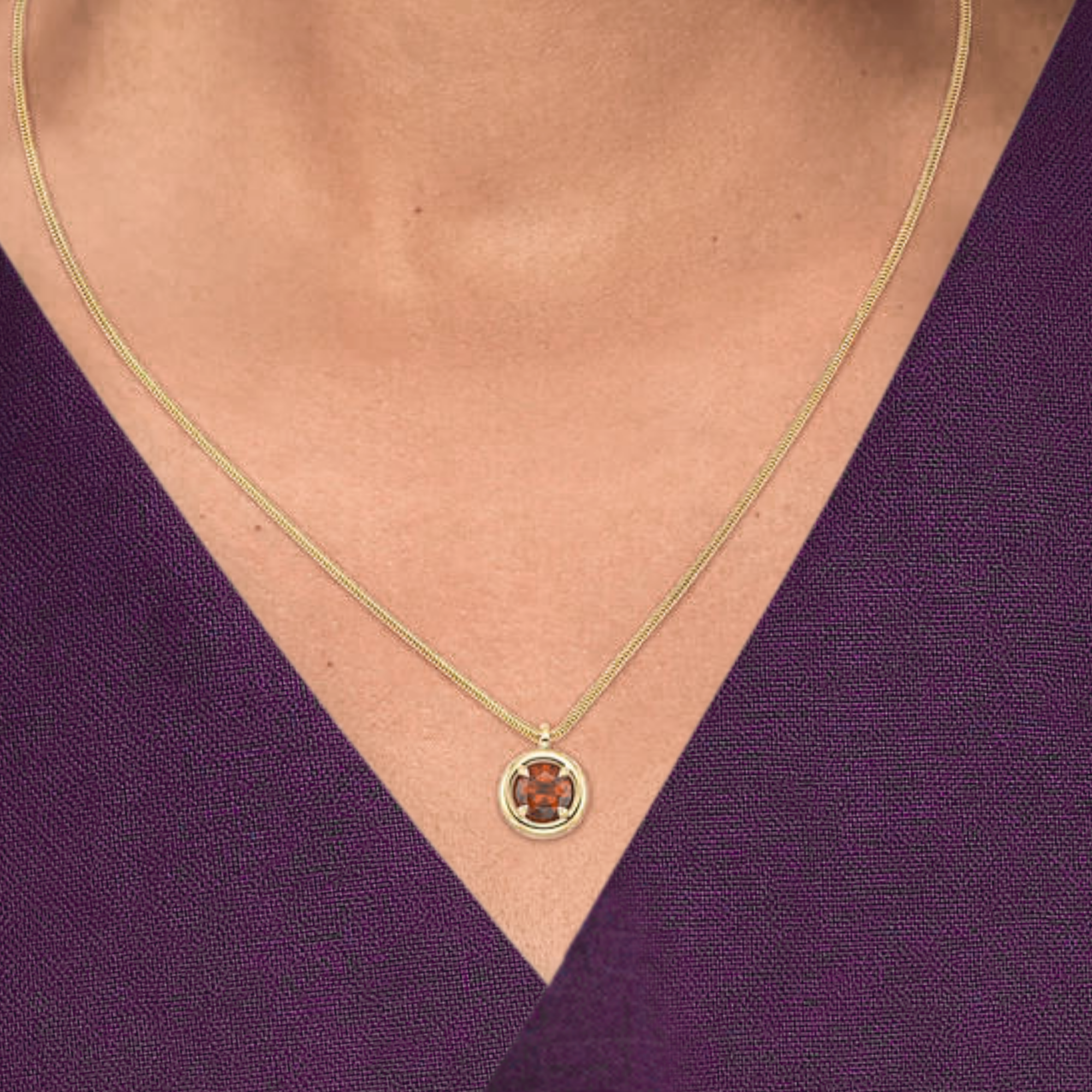 14K Gold Round Shaped Garnet Necklace