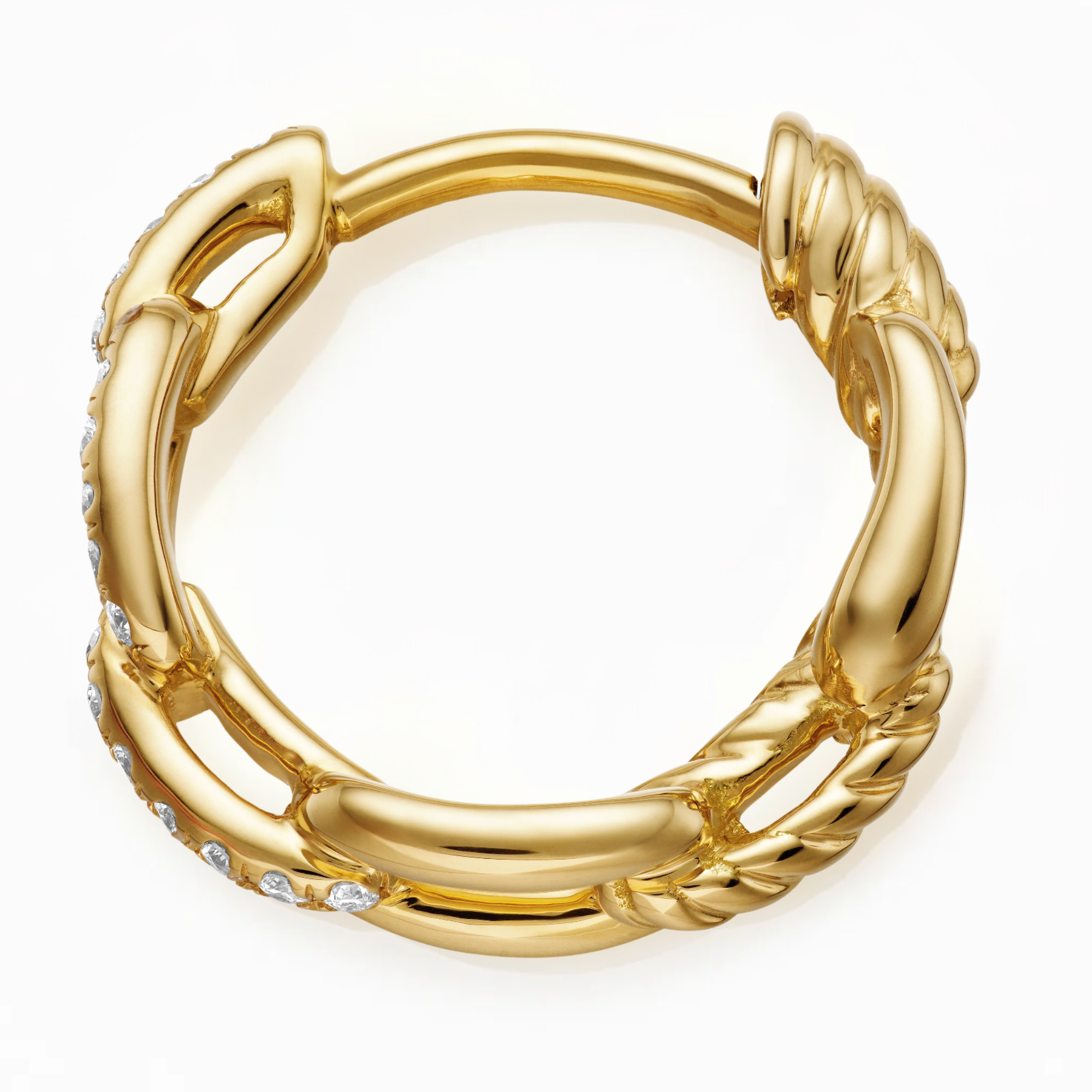 14K Gold Stax Chain Link Diamond Hoop Earrings 